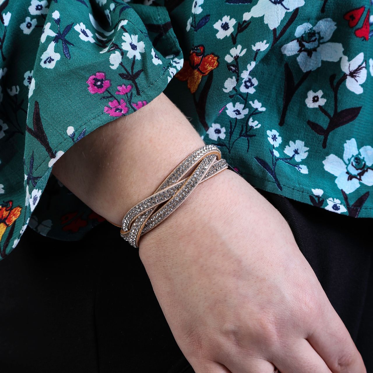 Bijoux goudkleurige wikkelarmband taupe voor dames