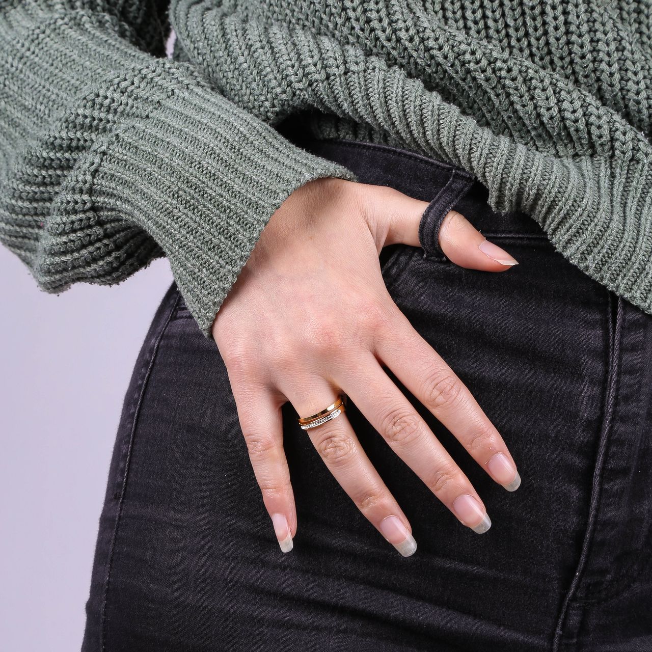 Gerecycleerd stainless steel ring goldplated 2rij met kristal