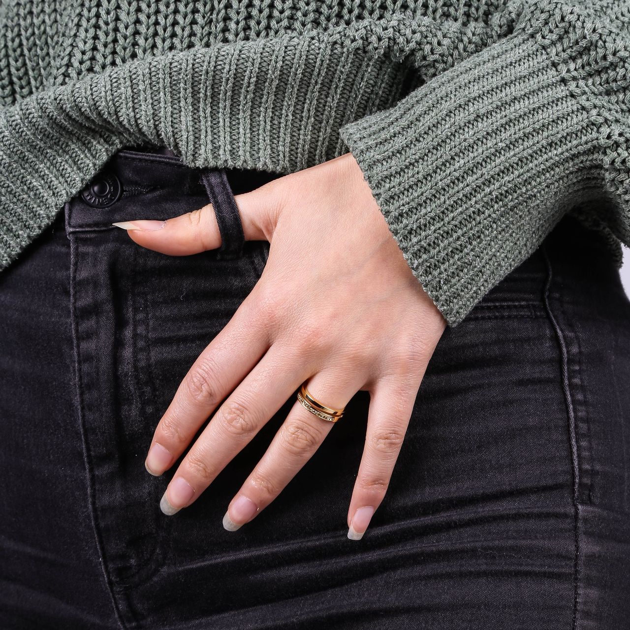 Gerecycleerd stainless steel ring goldplated 2rij met light colorado