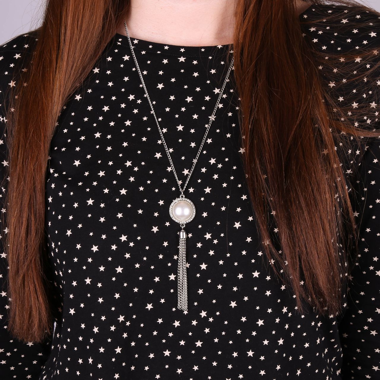 Zilverkleurige byoux ketting hanger imitatieparel