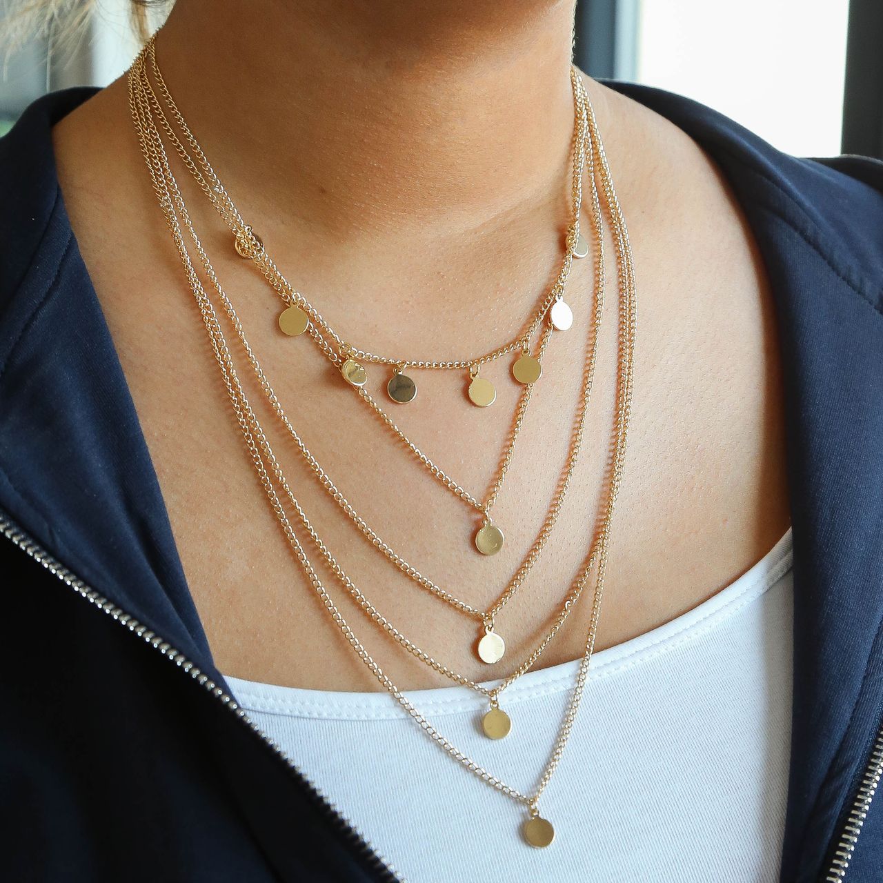 Goudkleurige byoux ketting multi met muntjes