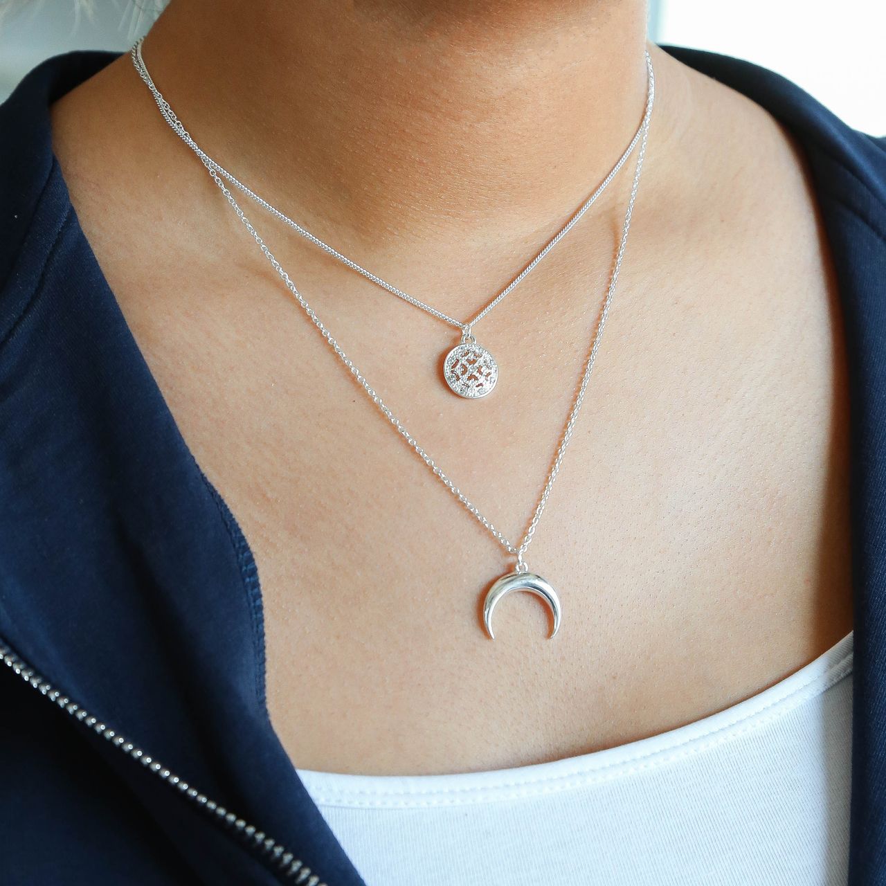 Zilverkleurige multi byoux ketting met hangers