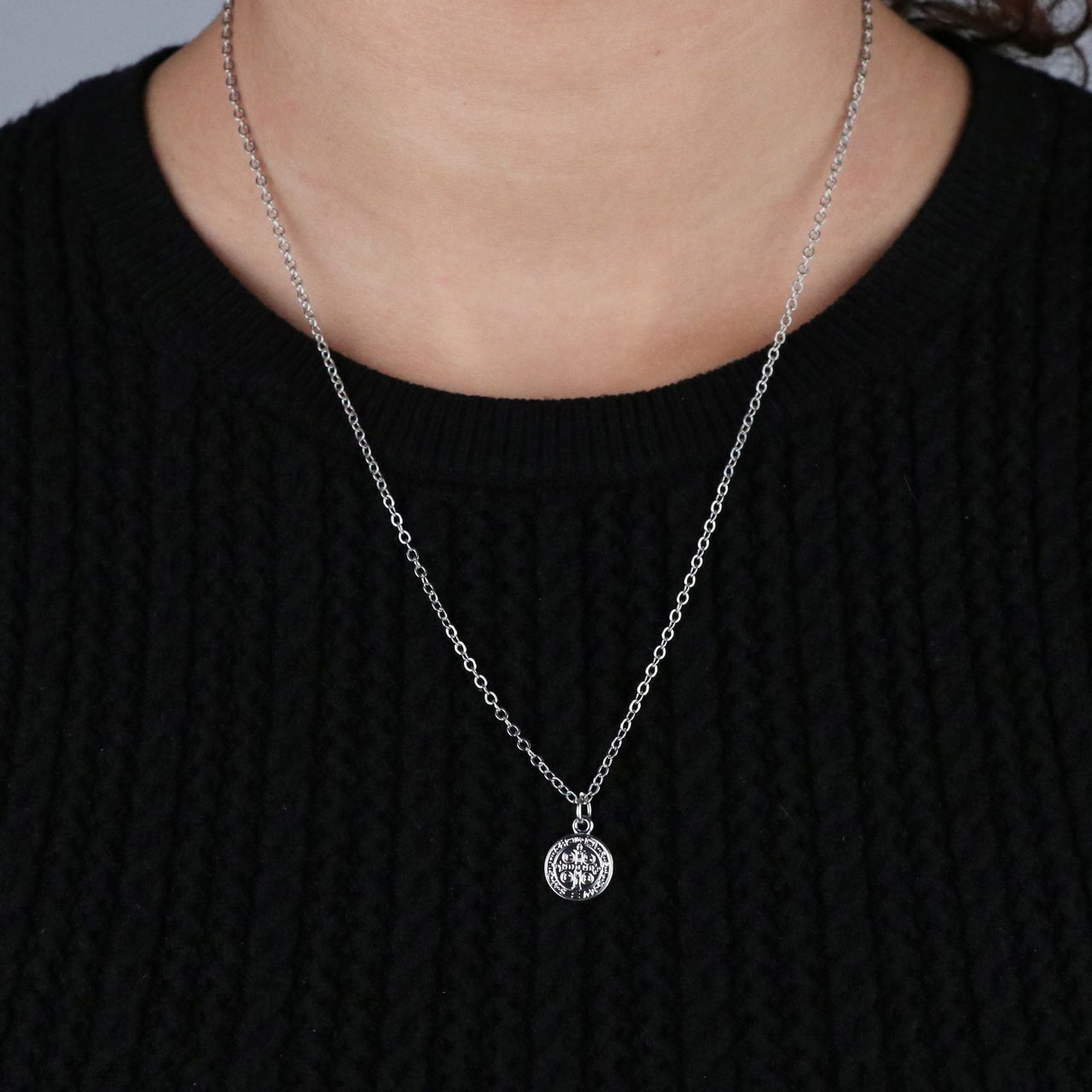 Zilverkleurige byoux ketting met munt