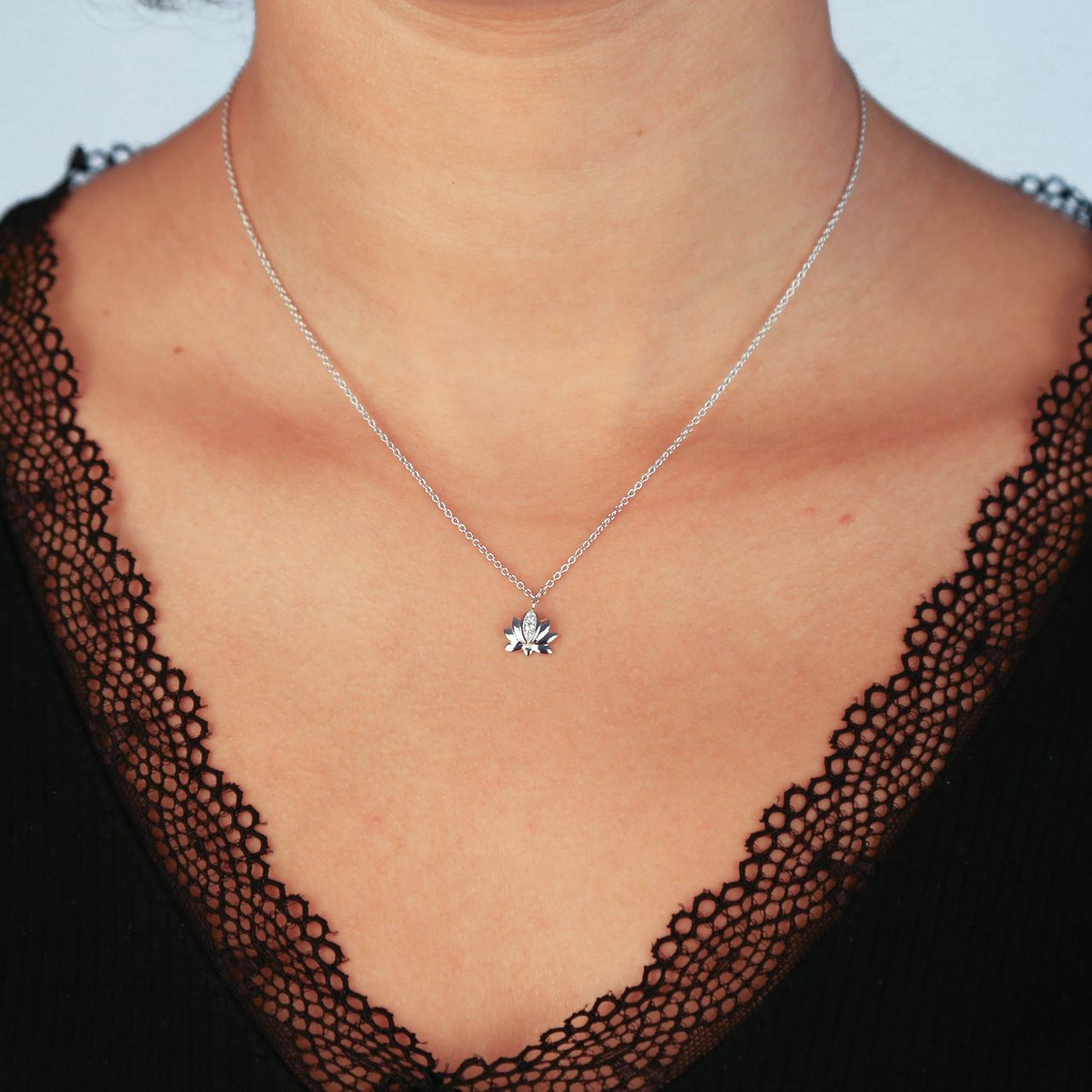 Zilveren ketting&hanger lotus met zirkonia voor dames