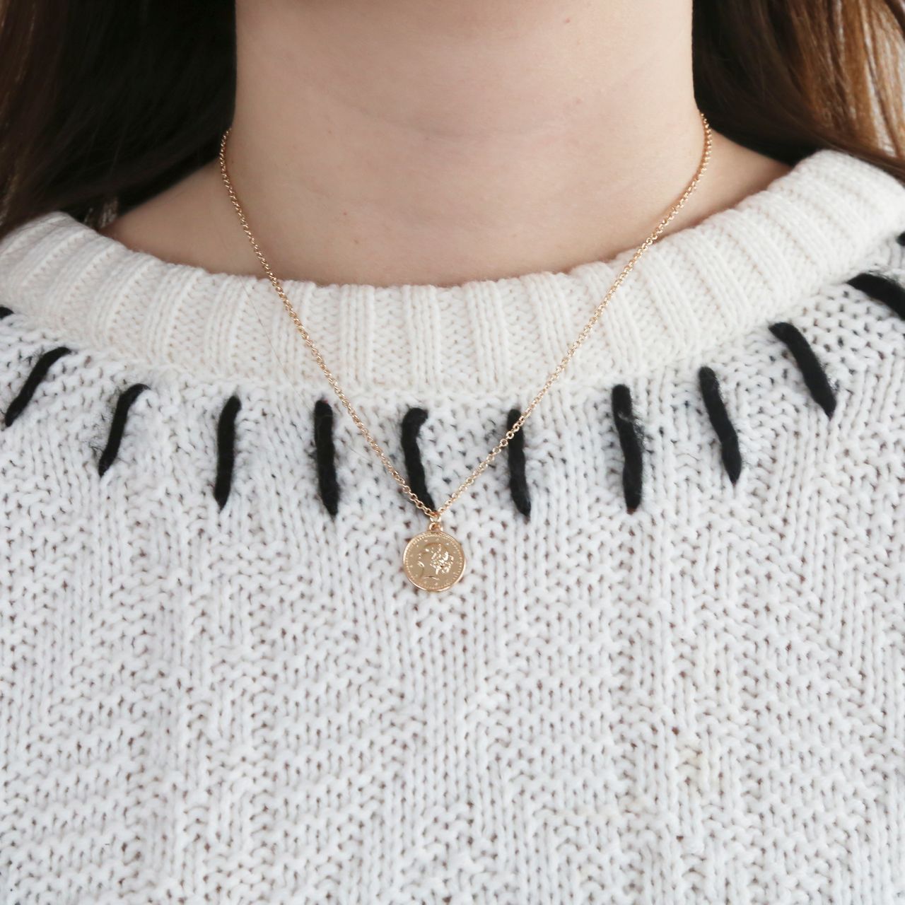 Zilveren bijoux ketting met munt met hanger voor dames