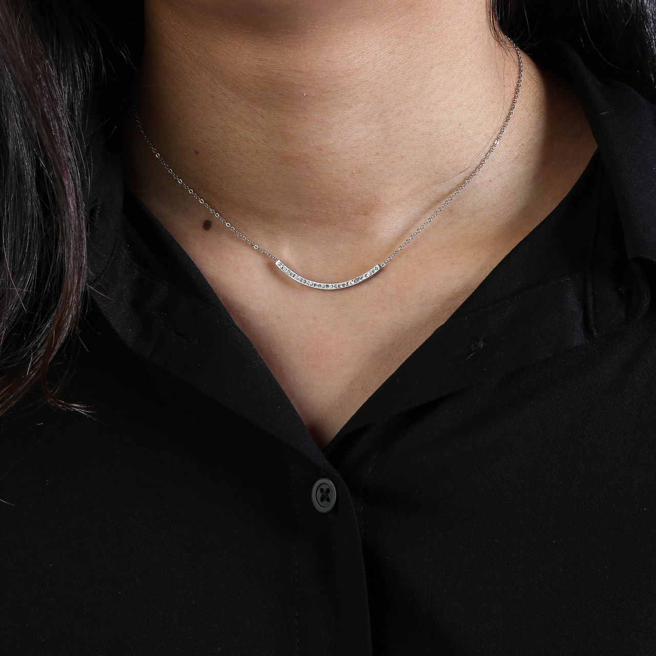 Stalen ketting curved bar met kristal