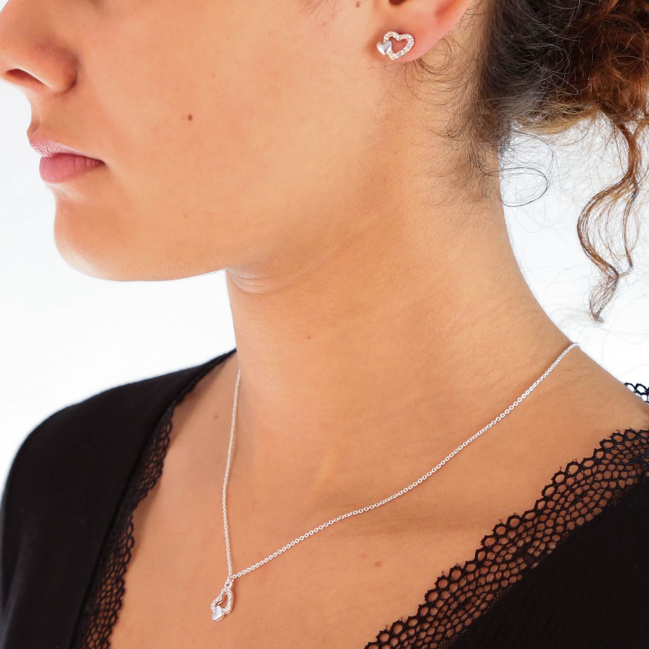 Bijoux zilverkleurige sieradenset hart voor dames