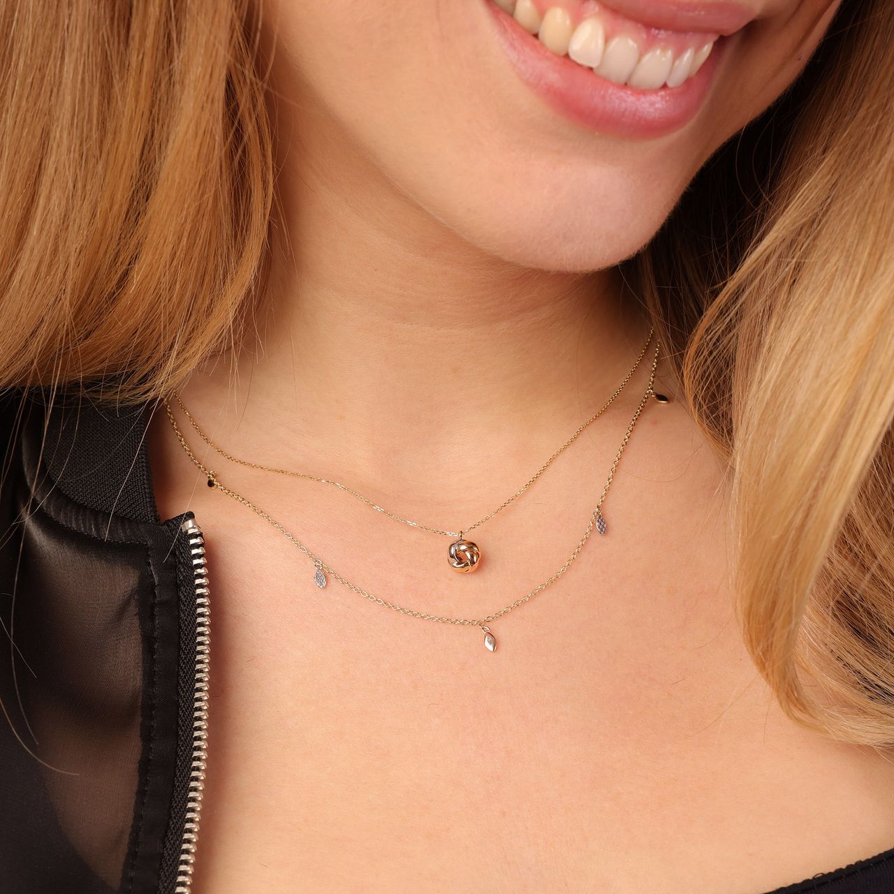 14 Karaat geelgouden ketting hanger knoop tricolor