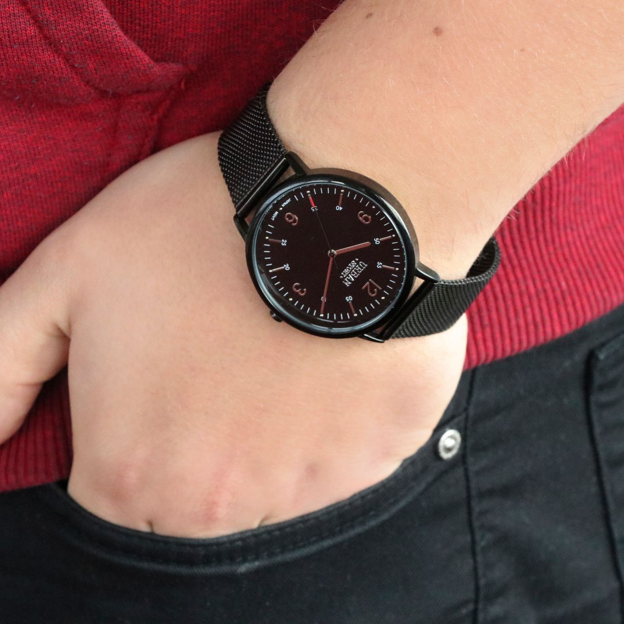 Urban Story horloge met zwarte mesh band