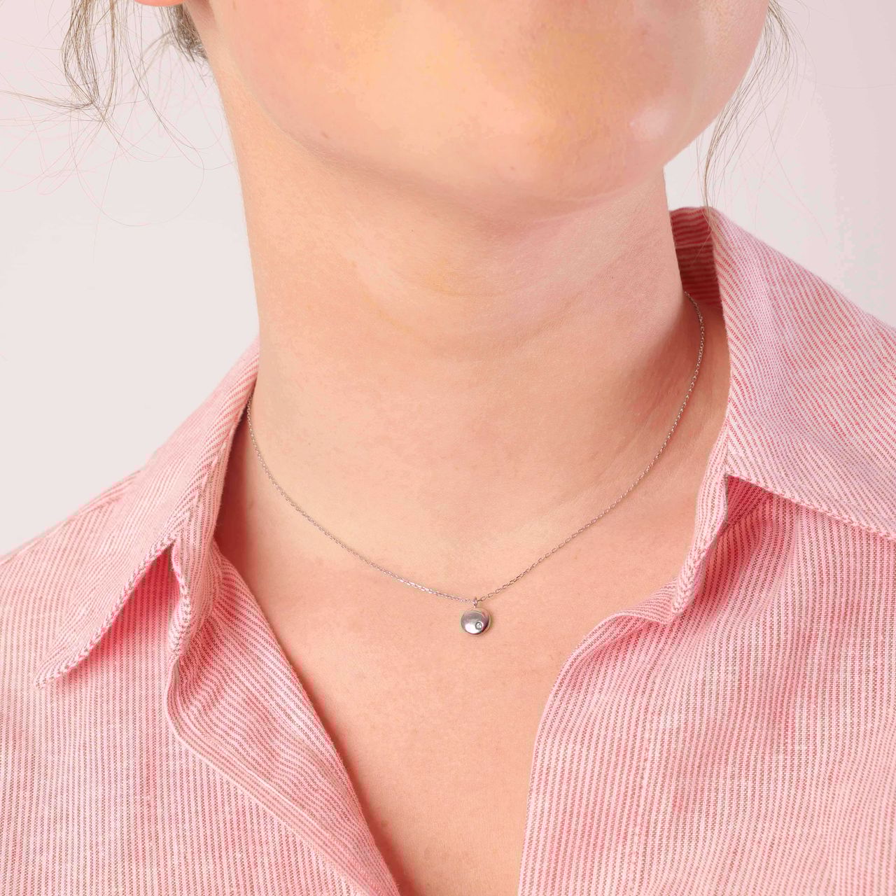 Zilveren ketting&hanger disc met zirkonia