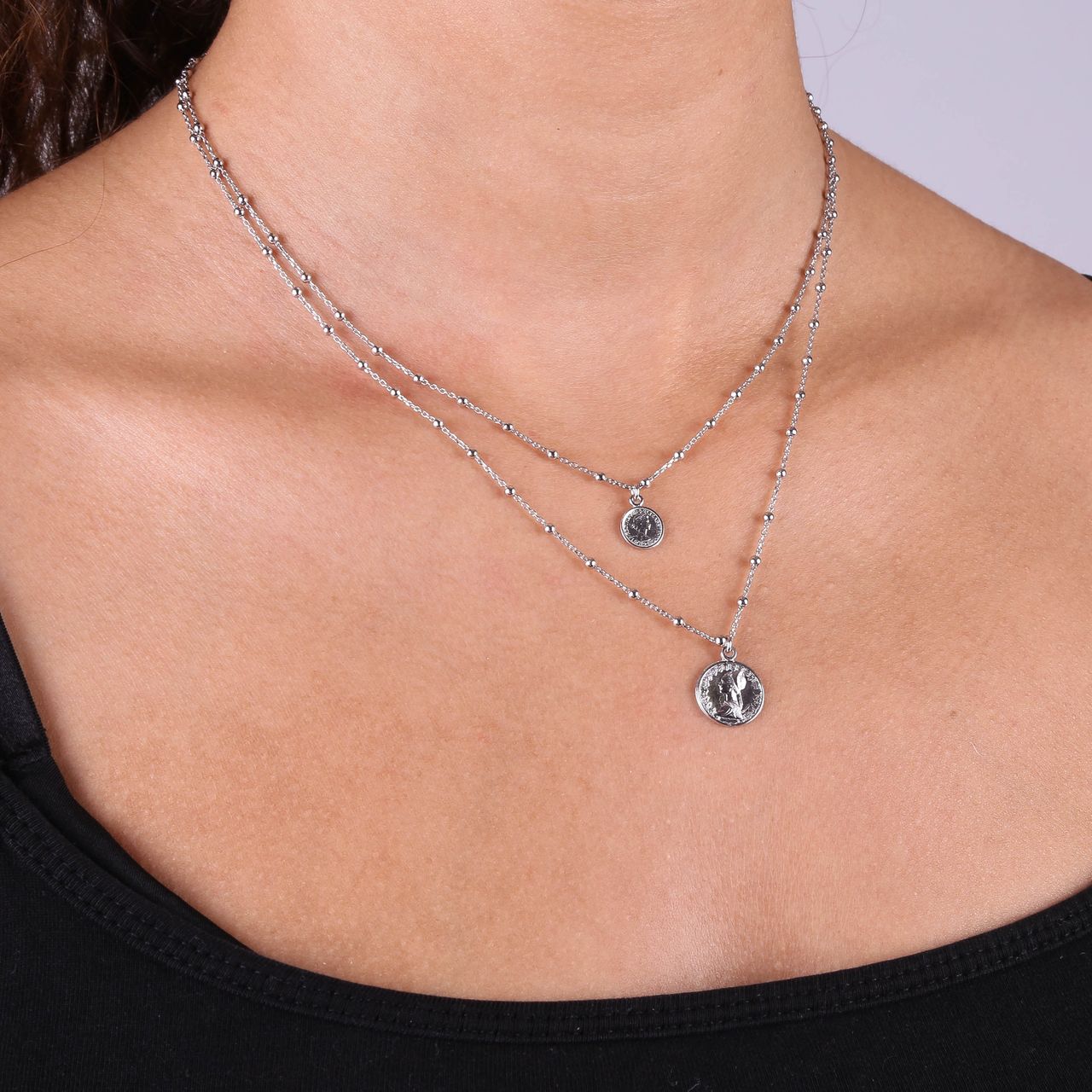 2-reihige Kette aus 925 Silber mit Münzen