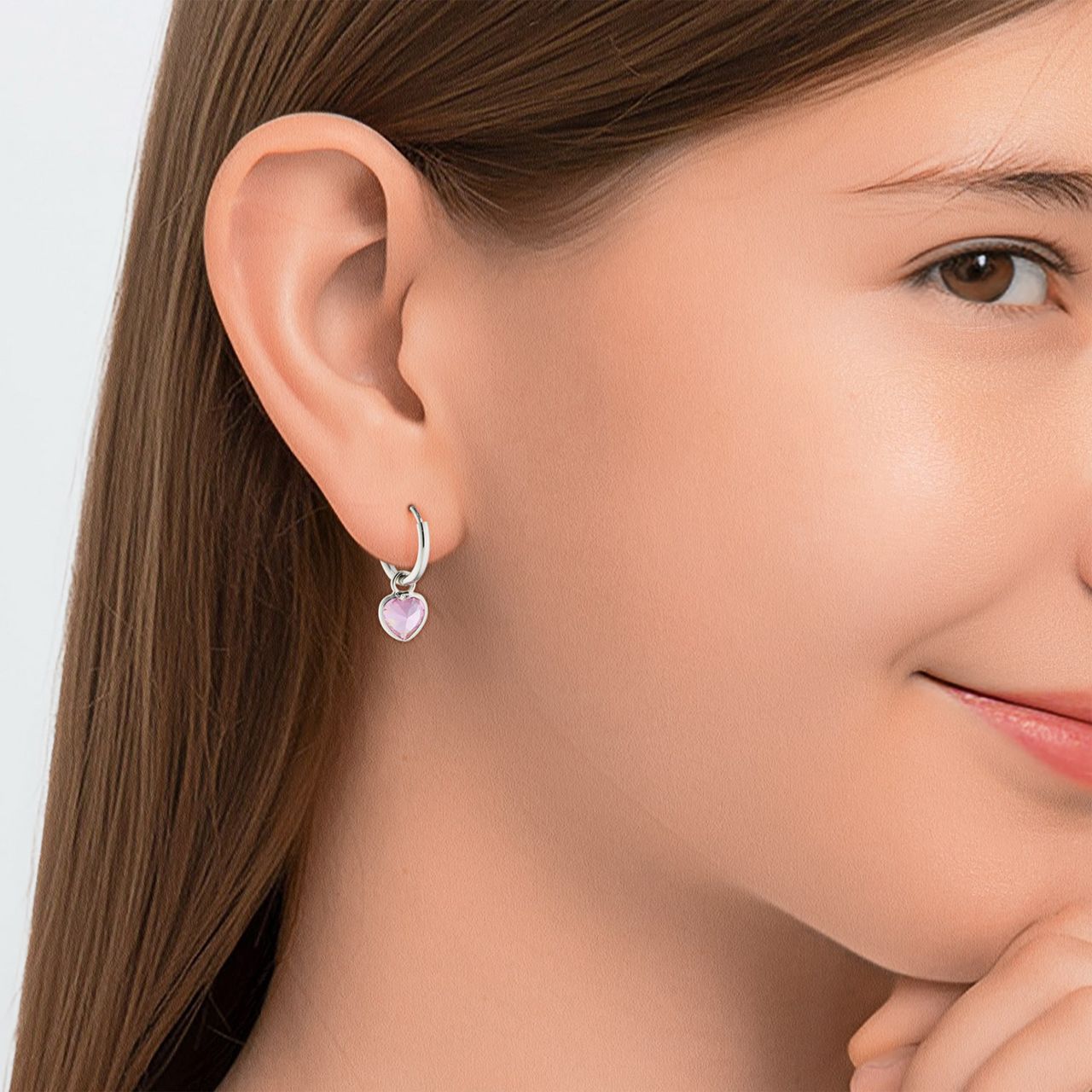 Ohrringe für Kinder aus 925er Silber, Herz, mit rosa Zirkonia