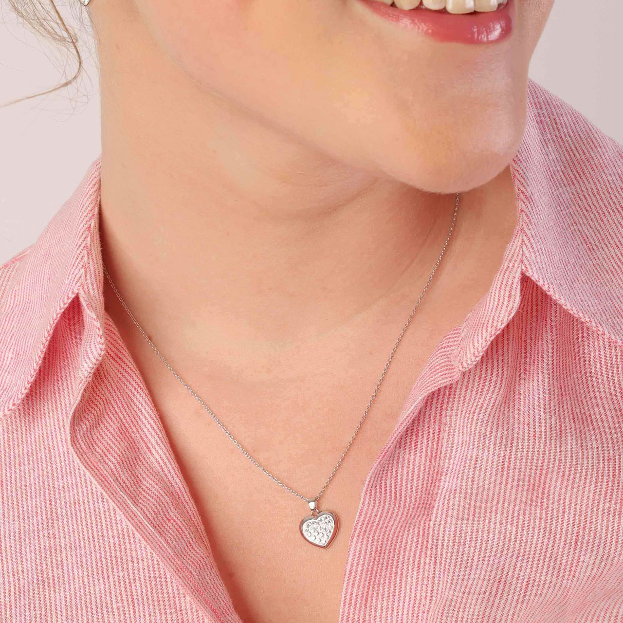 Zilveren ketting&hanger hart met kristal