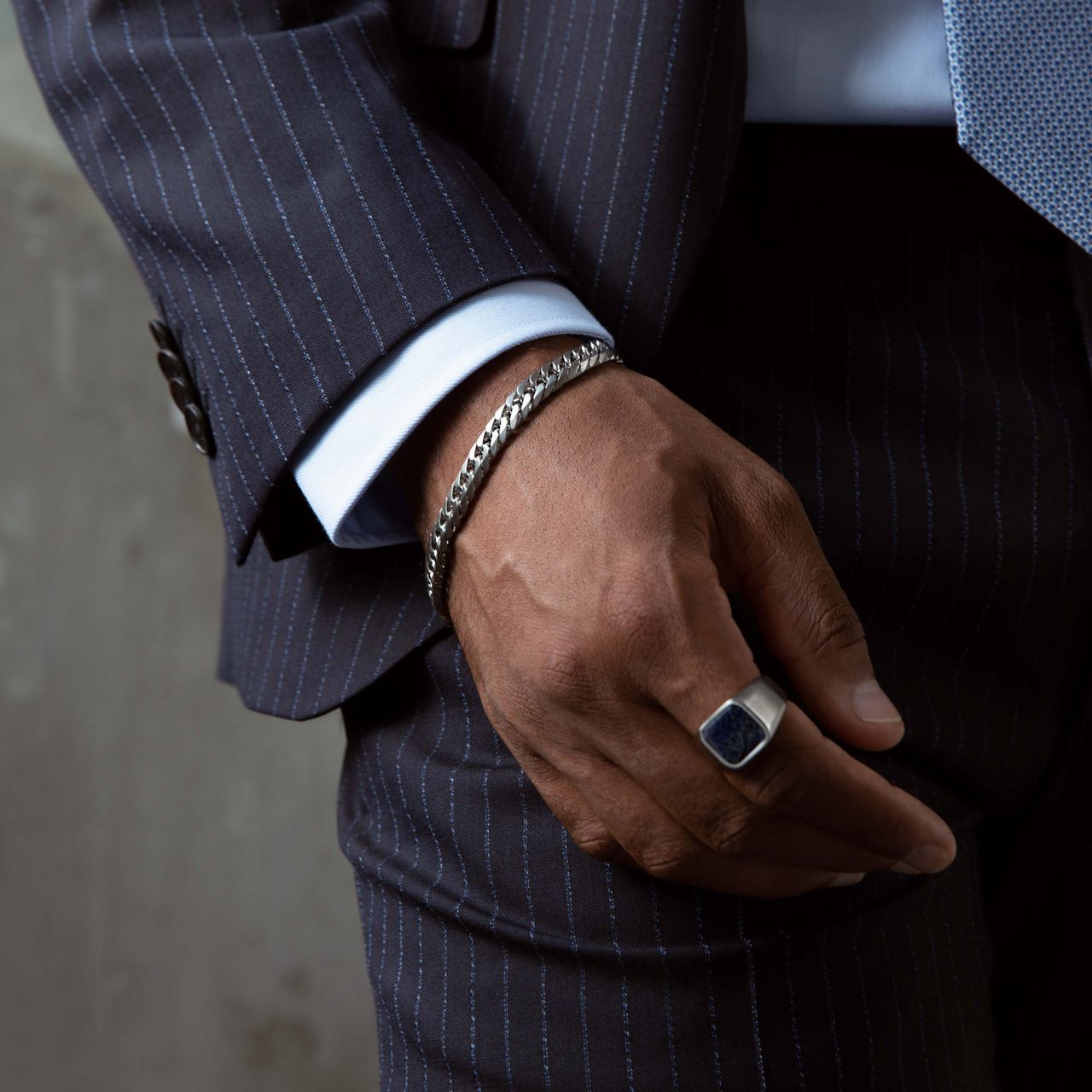 Gerecycled stainless steel heren zegelring met sodalite