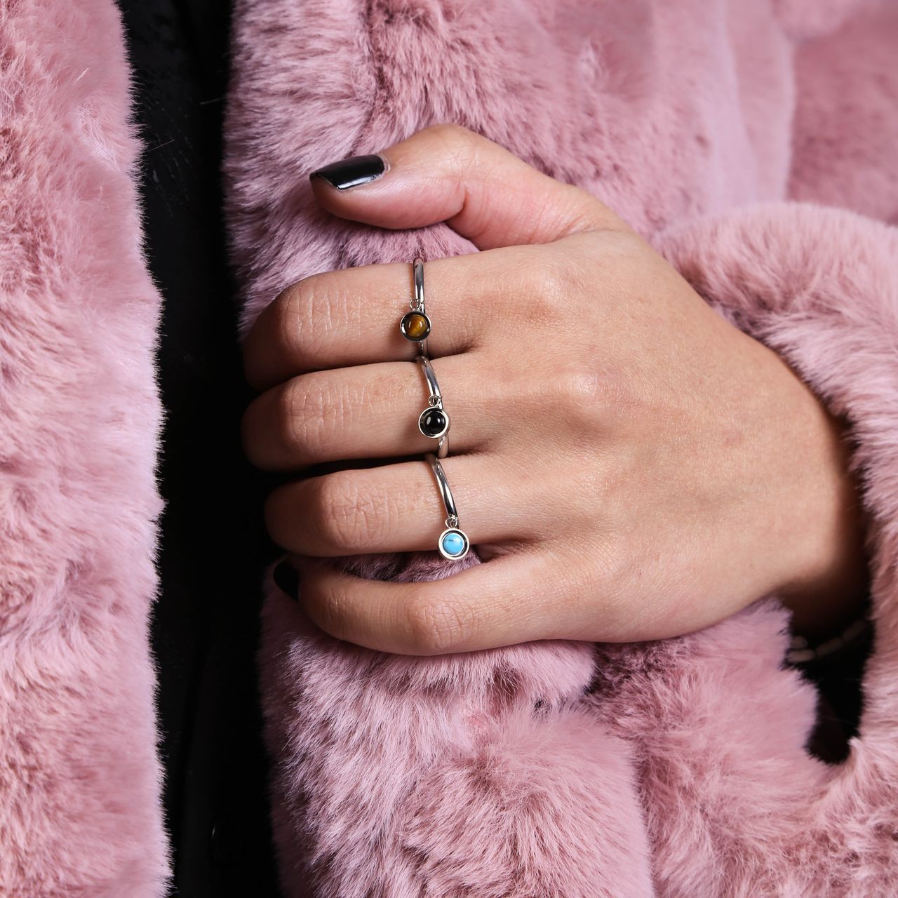 Gerecycleerd stalen ring met hanger turquoise