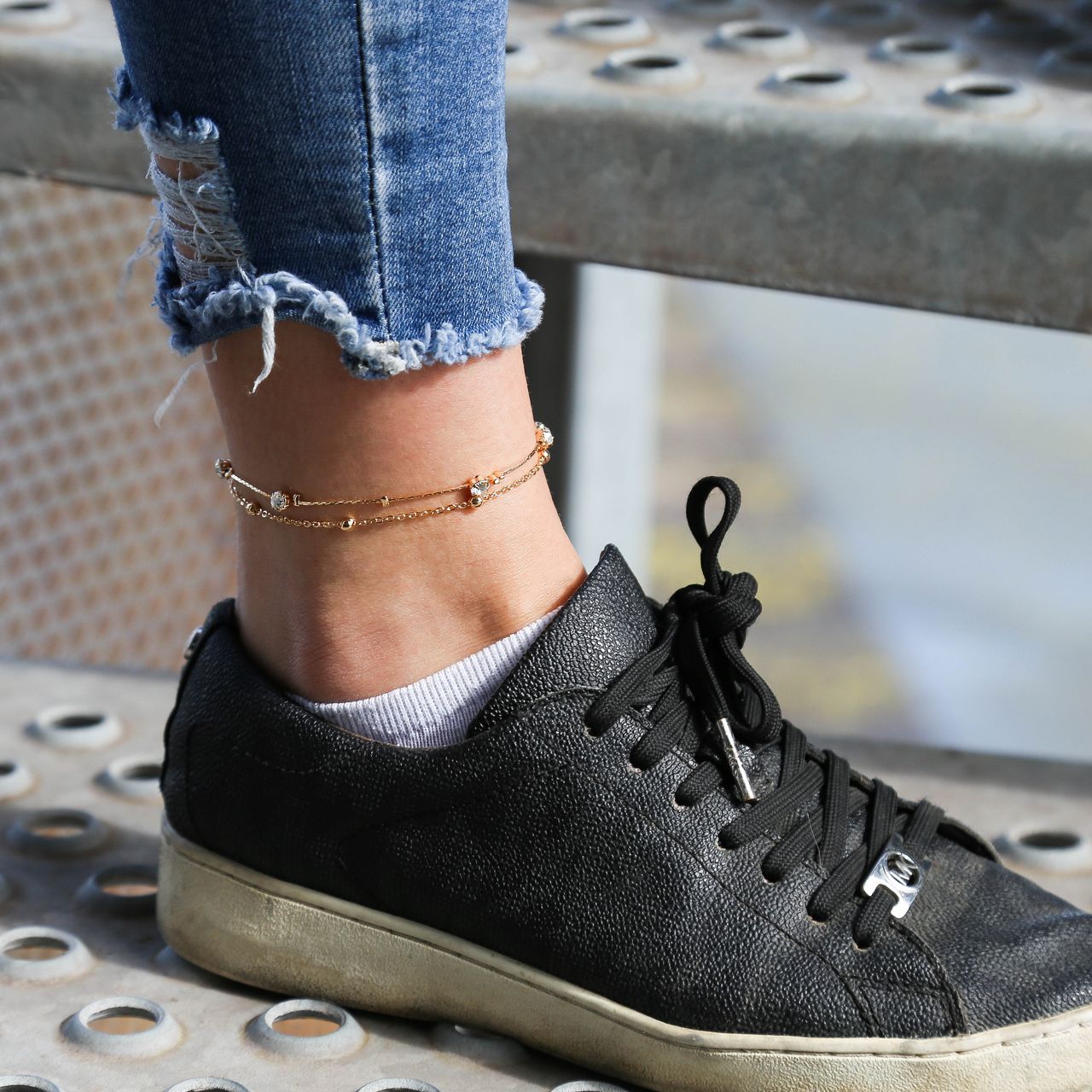 Goudkleurig byoux enkelbandje multi