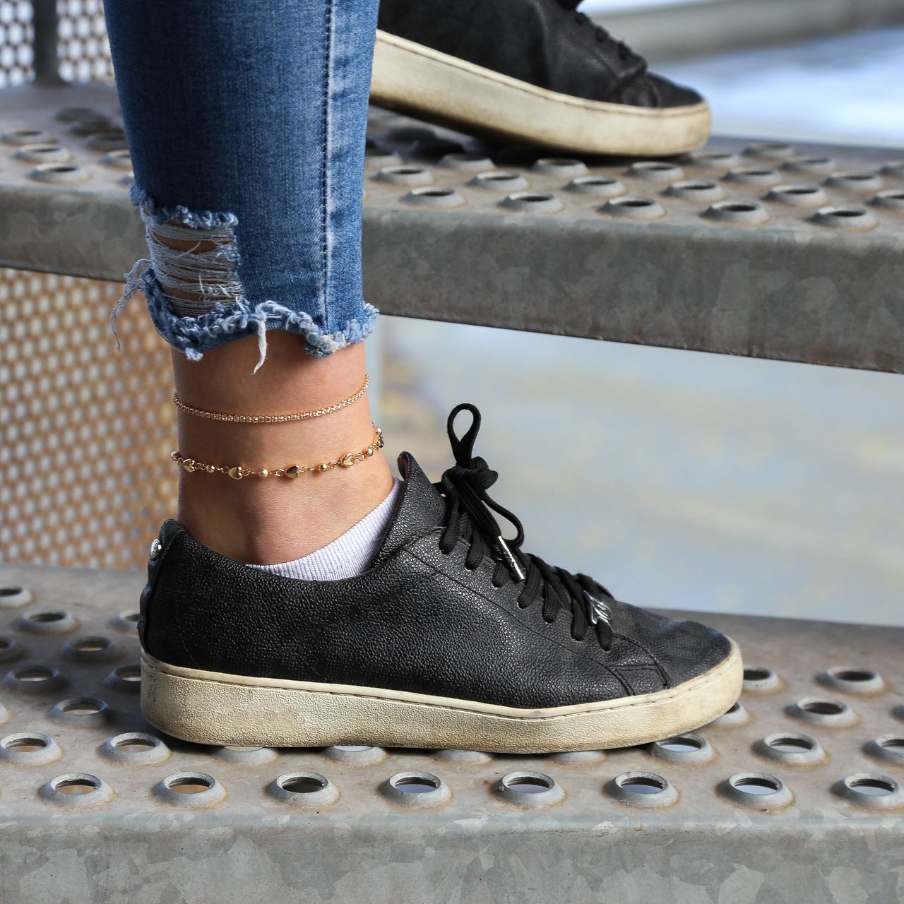Goudkleurig byoux enkelbandje strass