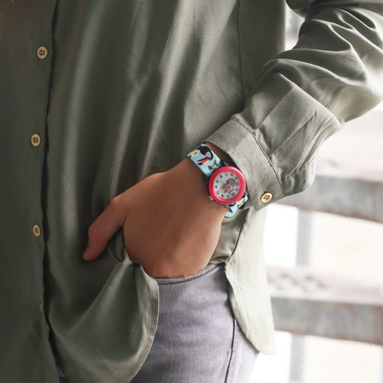 Regal kinder horloge met turquoise band