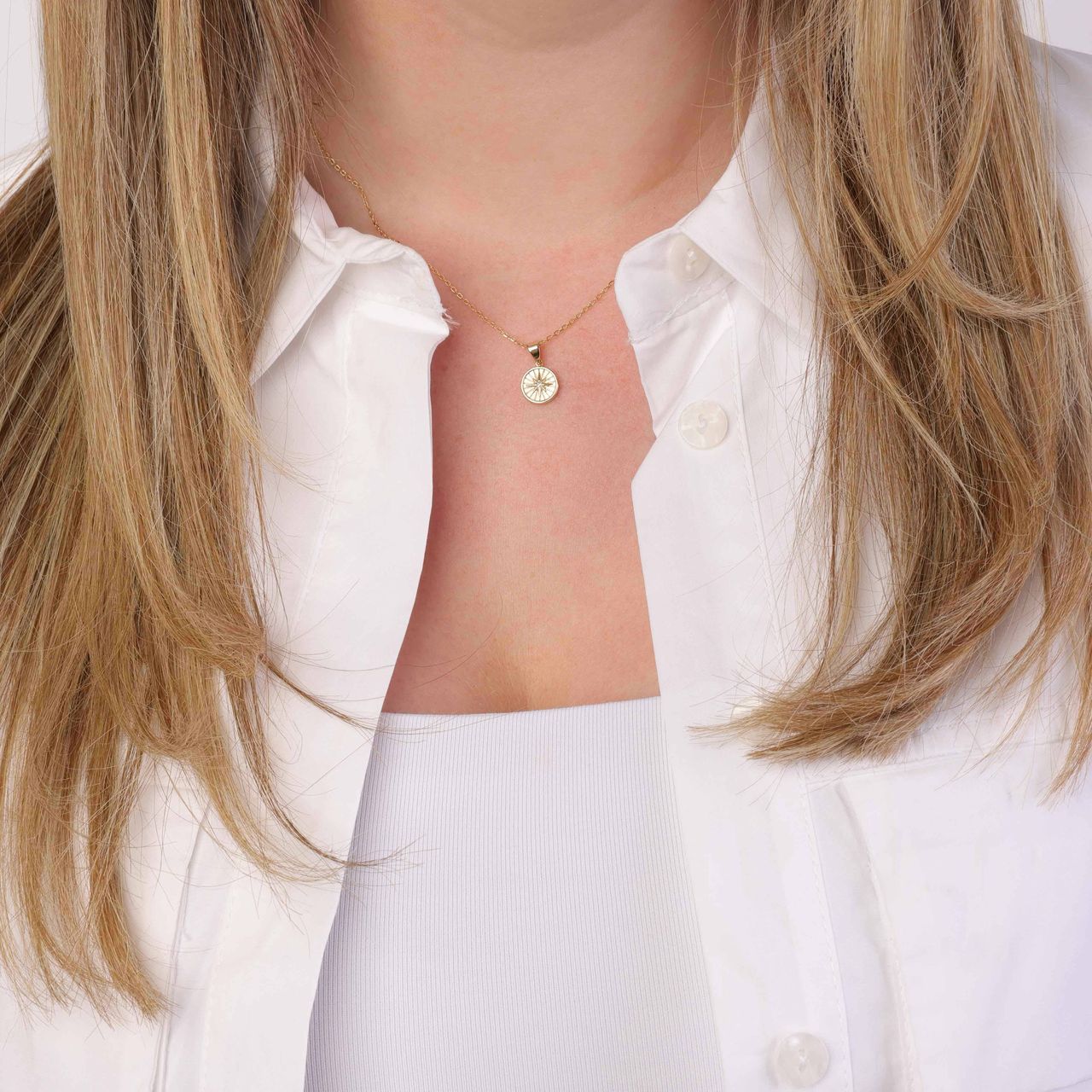 Zilveren ketting&hanger gold disc/ster zirkonia