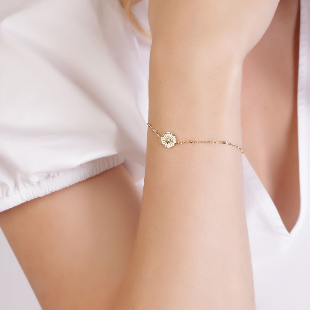 Zilveren armband gold disc/galaxy ster zirkonia