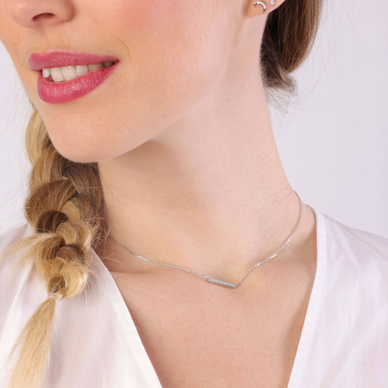 Zilveren ketting&hanger bar met zirkonia