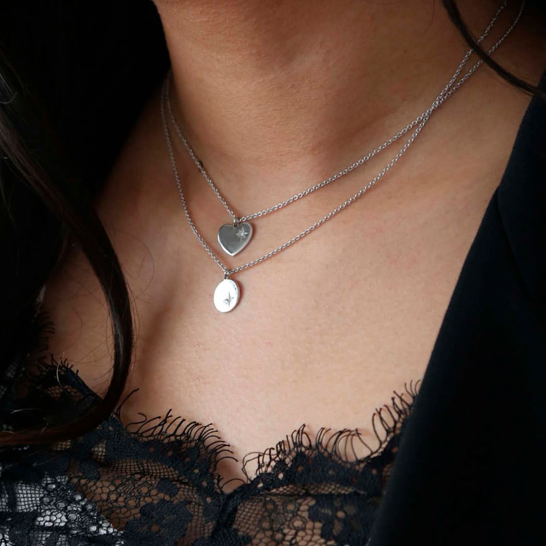 Zilveren ketting hart galaxy ster met zirkonia