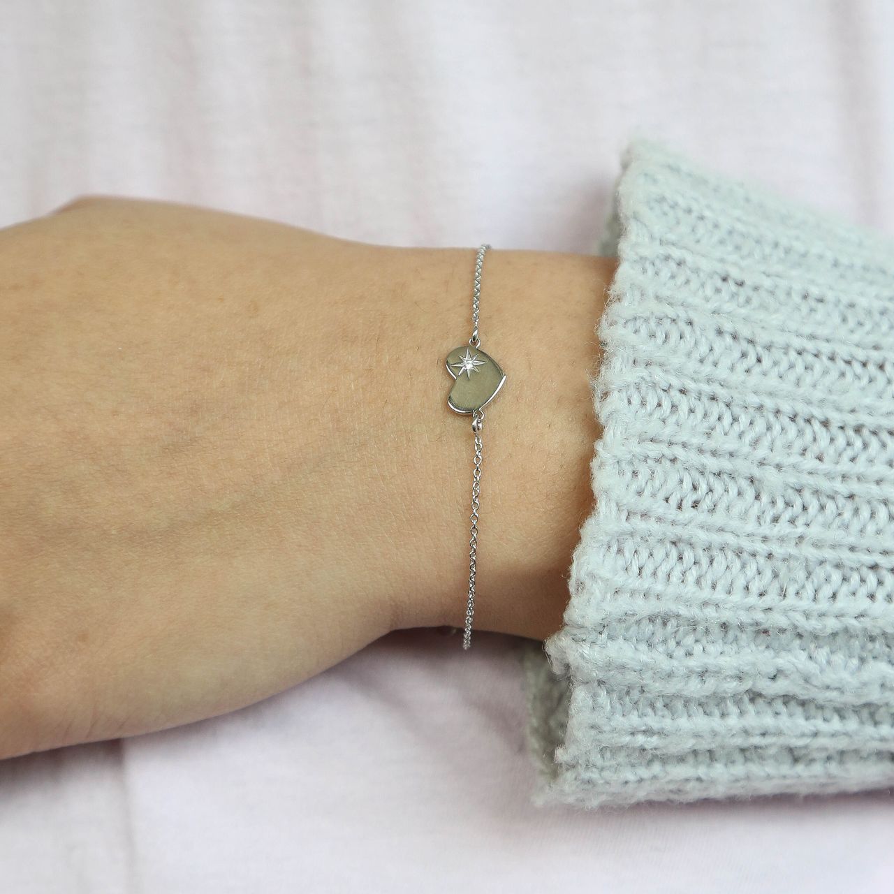 Armband aus 925 Silber, Herz, Stern der Galaxis mit Zirkonia