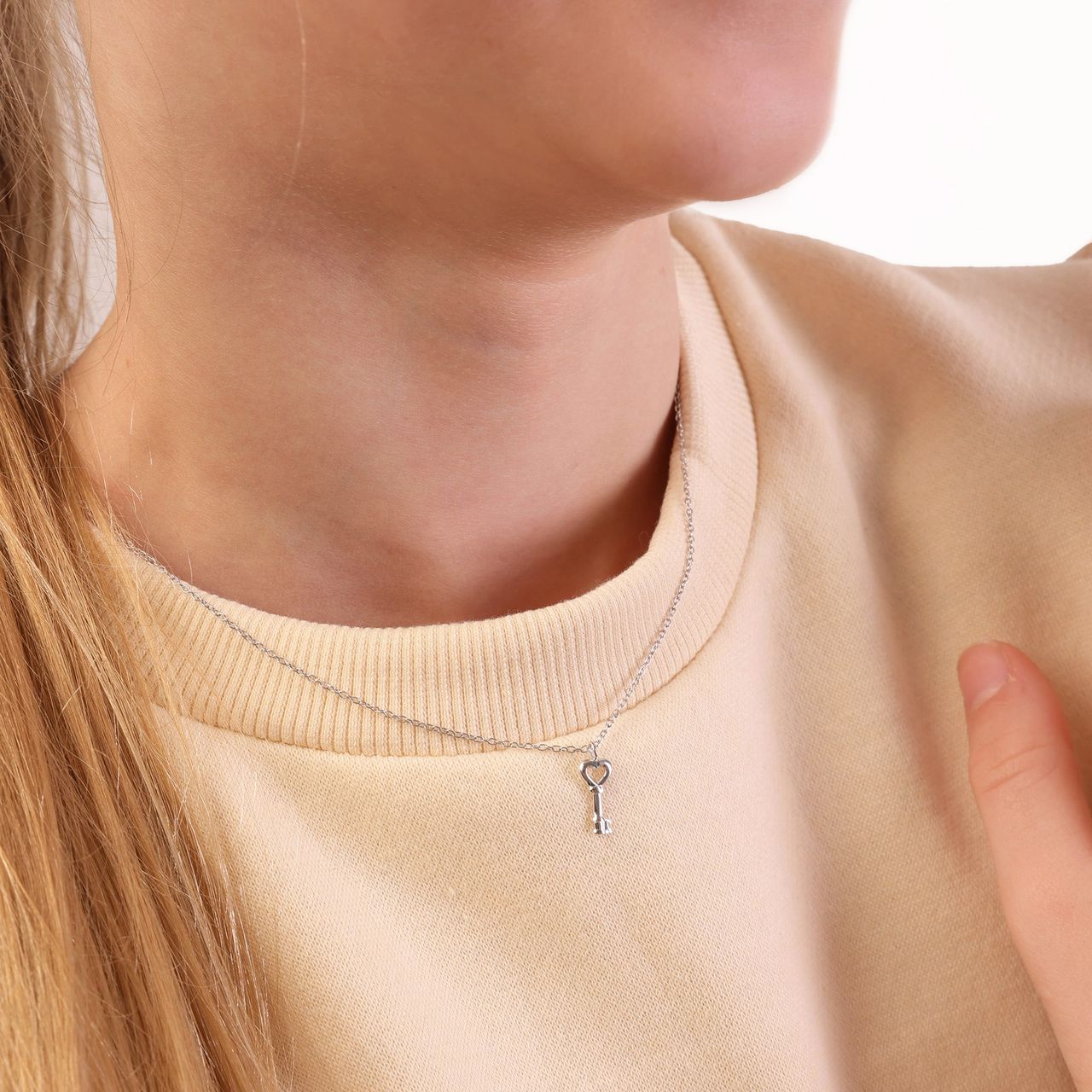 Zilveren ketting&hanger sleutel/hart