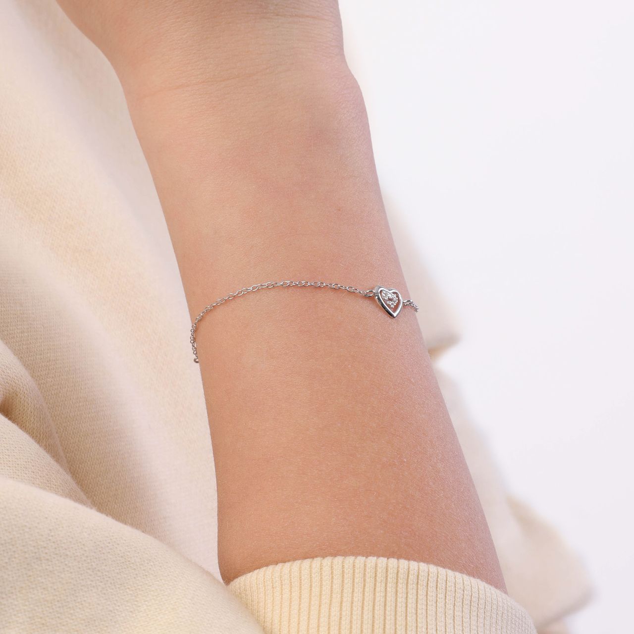 Silberarmband, Doppelherz mit Zirkonia