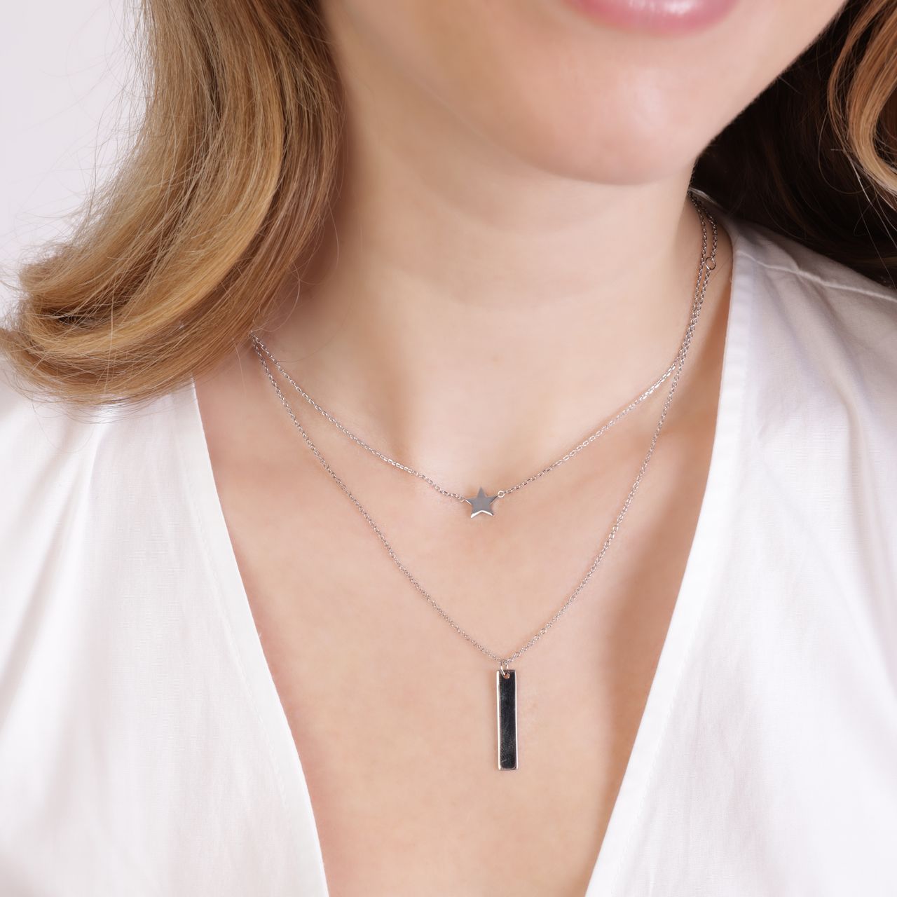 Zilveren ketting&hanger bar voor dames