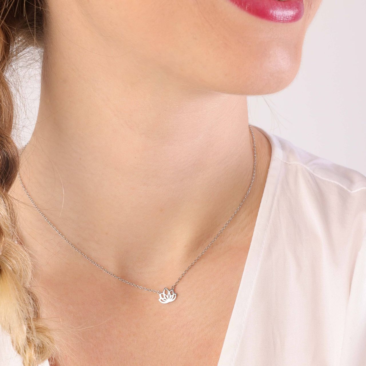 Zilveren ketting&hanger lotus