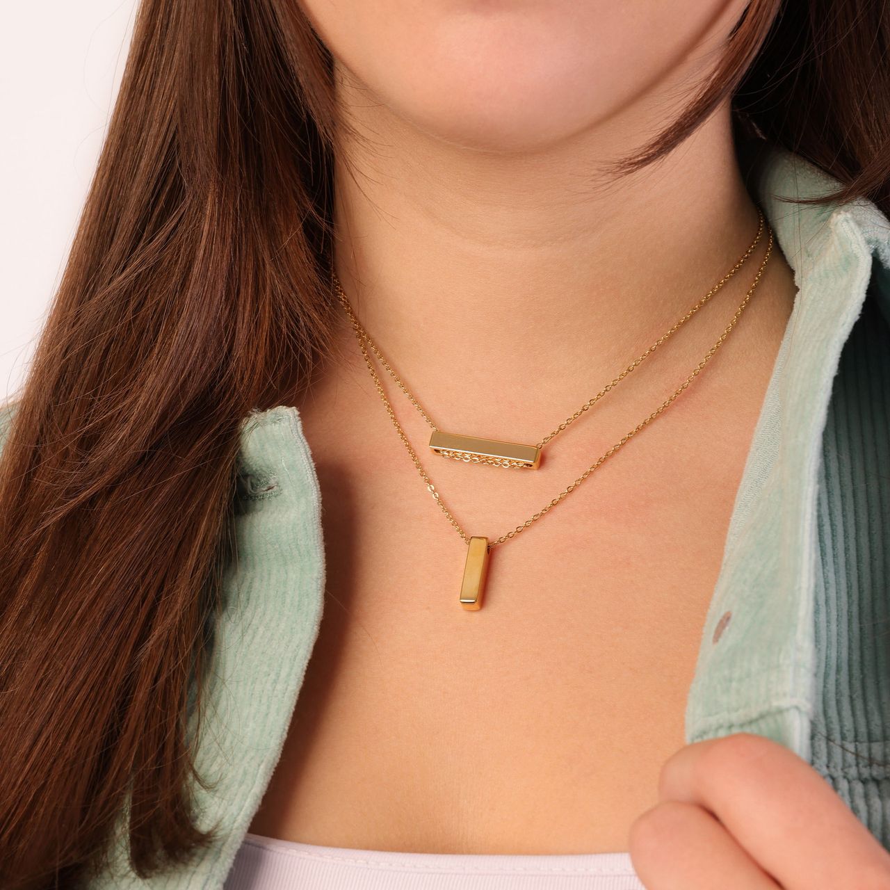 Stalen goldplated ketting met hanger bar voor dames