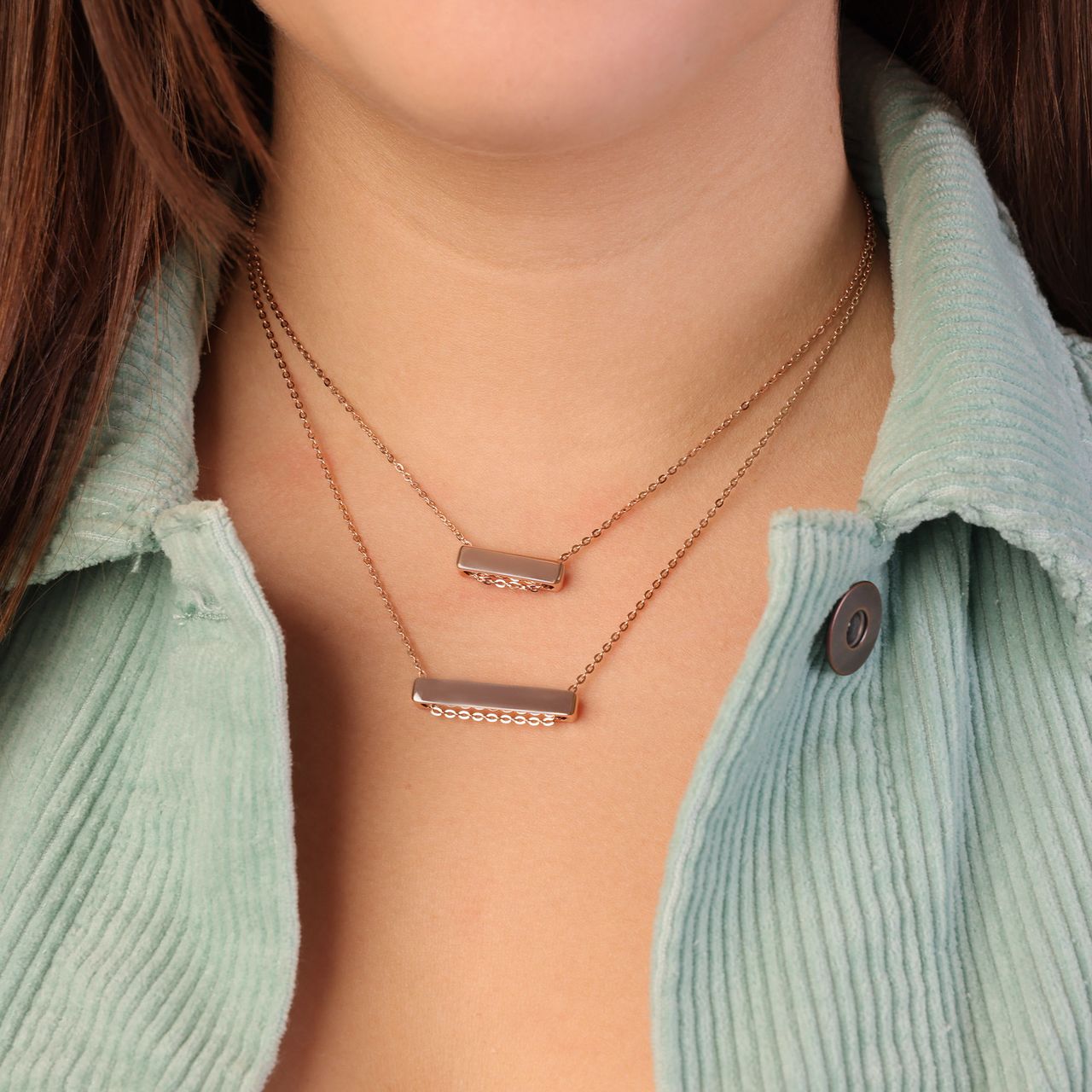 Stalen roséplated ketting met hanger vierkant 20mm voor dames