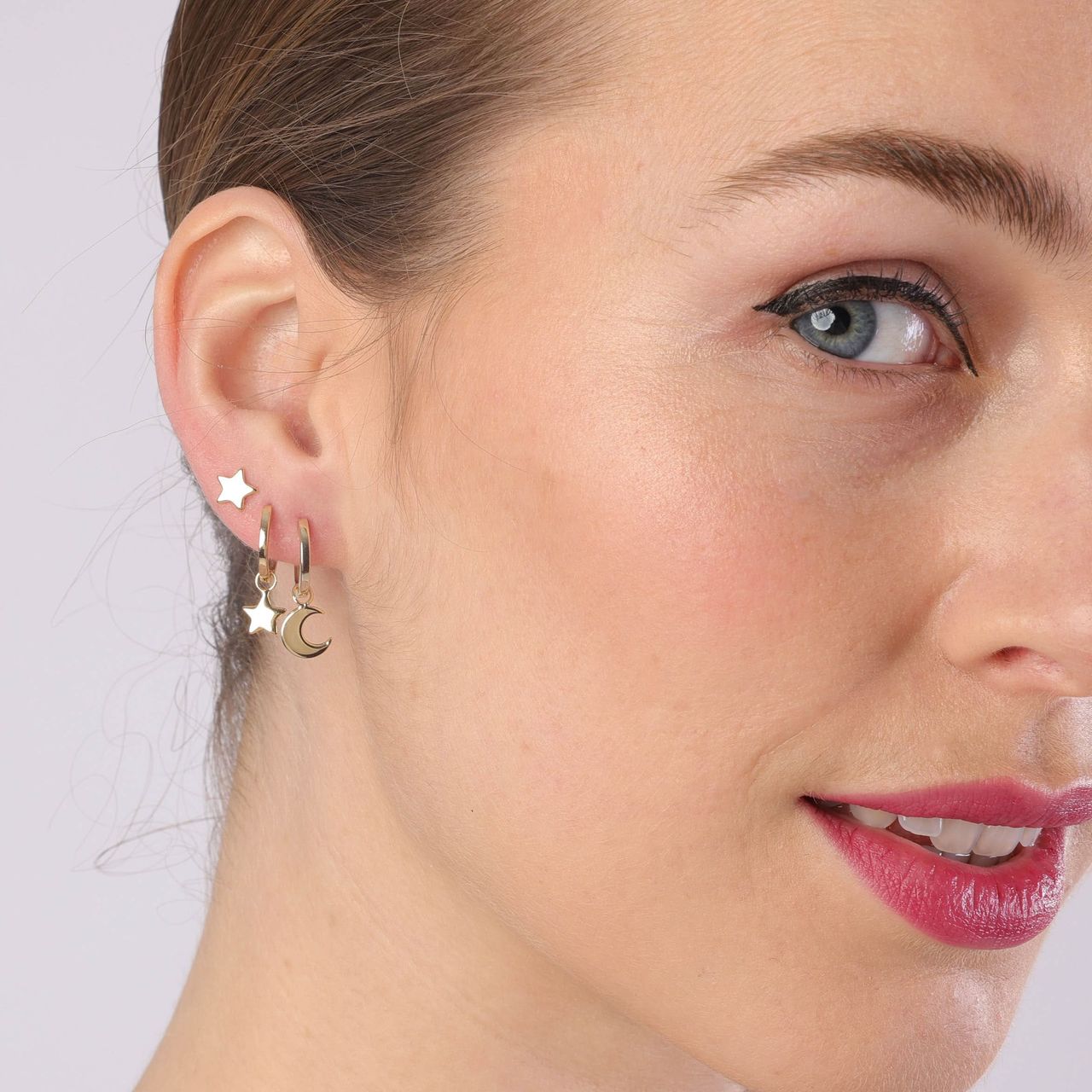 Zilveren oorbellen goldplated galaxy maan