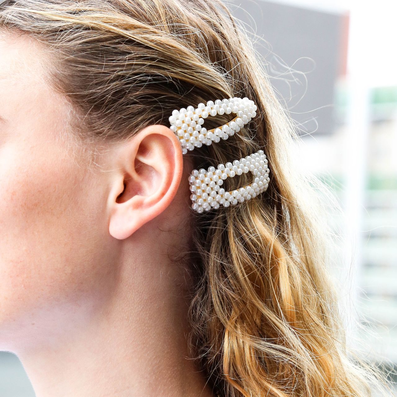 Goudkleurige haarclip met parels triangle