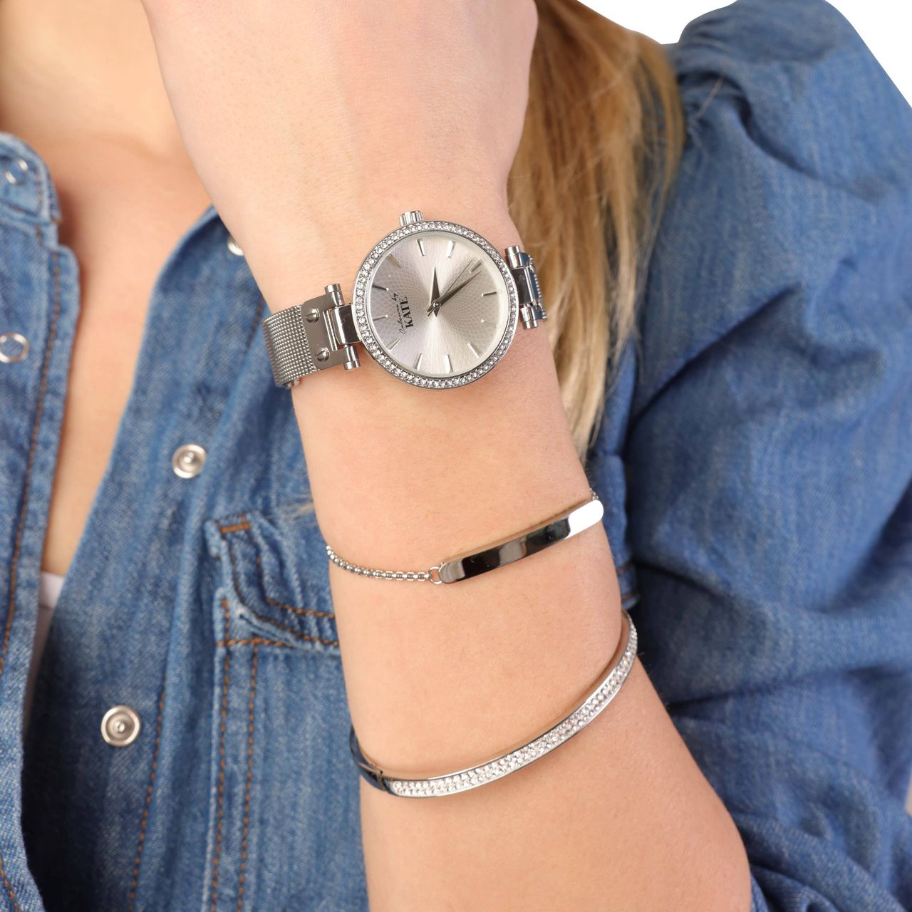 Colour By Kate horloge met mesh band en steentjes