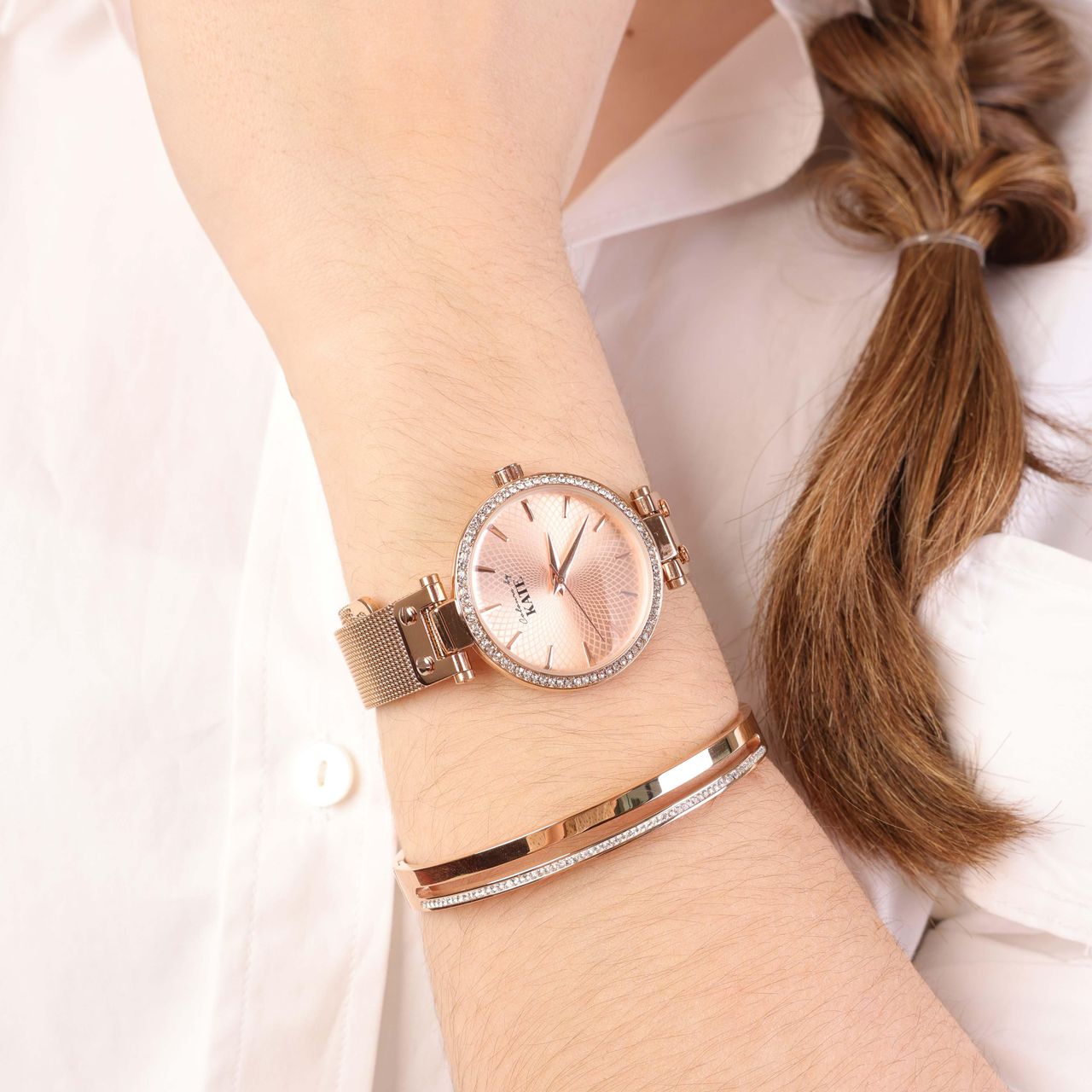 Colour By Kate horloge met mesh band en steentjes