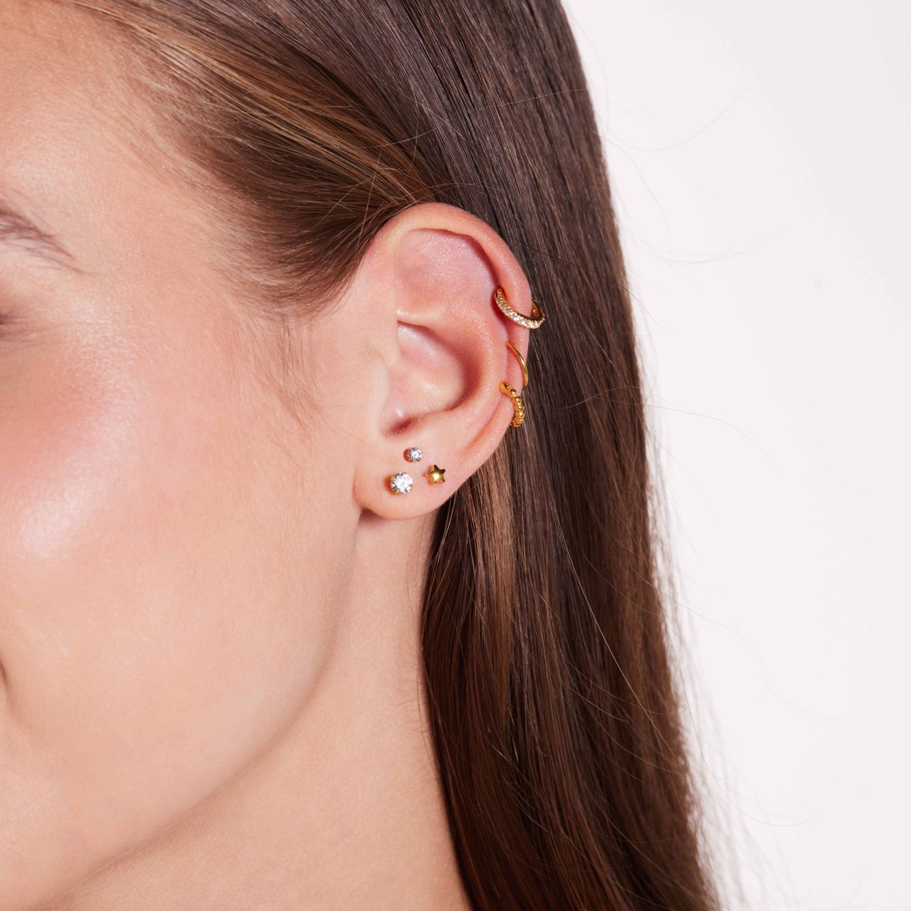 Helix-Piercing-Set aus Edelstahl, goldfarben, glatt/Punkte/Zirkonia