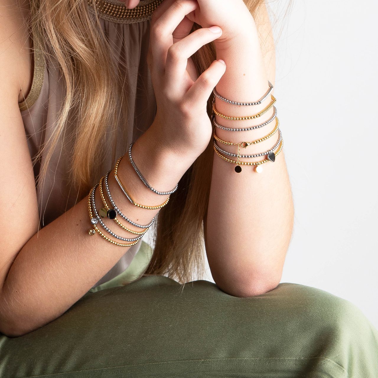 Gerecycled stalen armband gold bol/bar colorado kristal