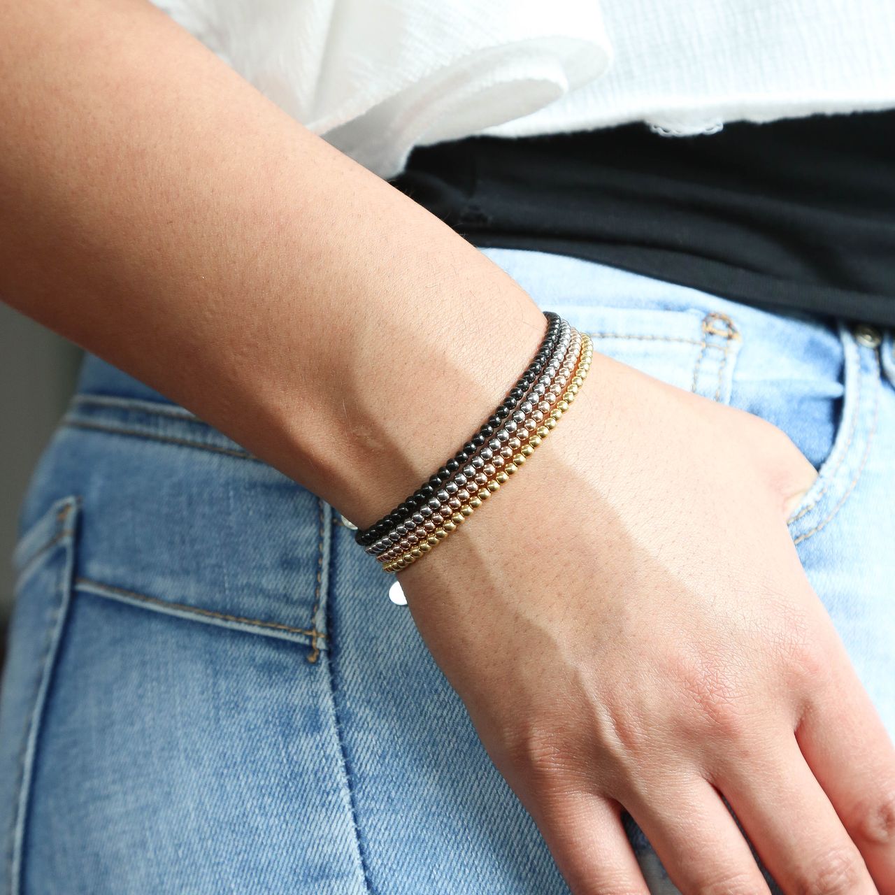 Gerecycleerd stainless steel armband rose bol