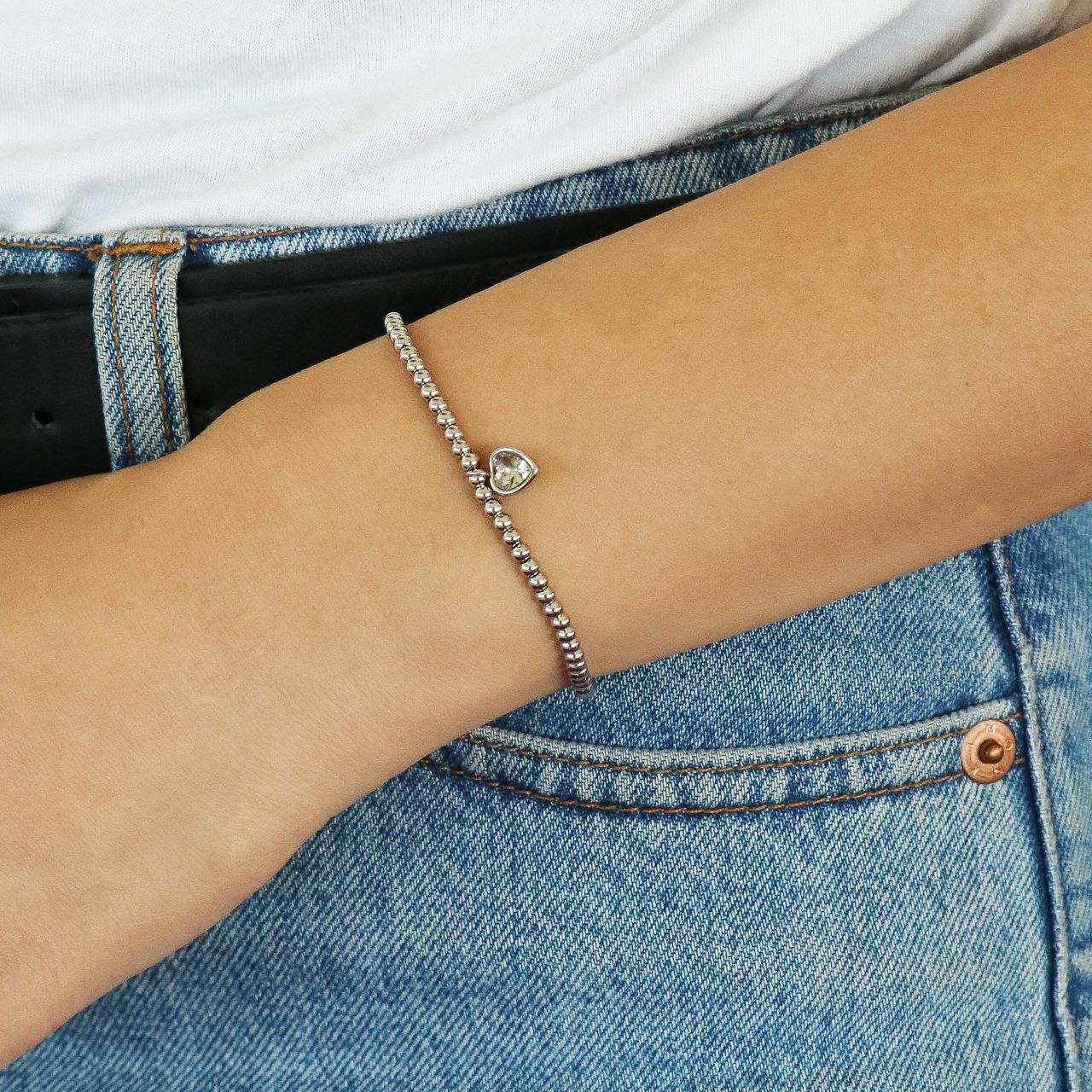 Stalen armband bol/hart black diamond kristal