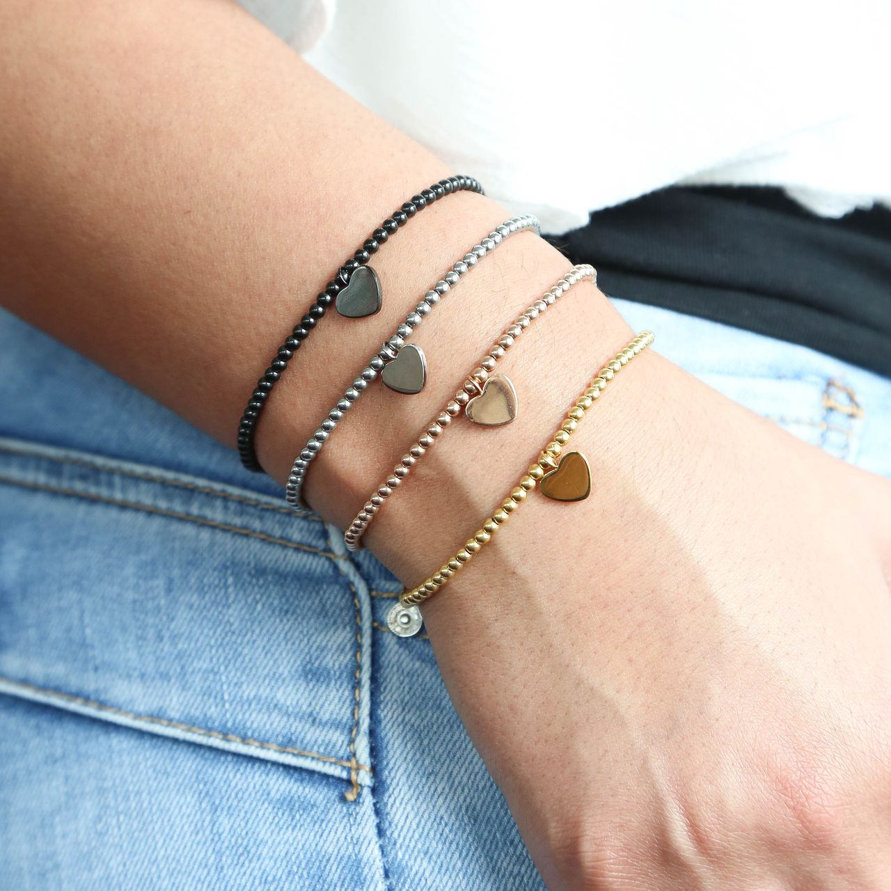 Gerecycleerd stainless steel armband black bol/hart