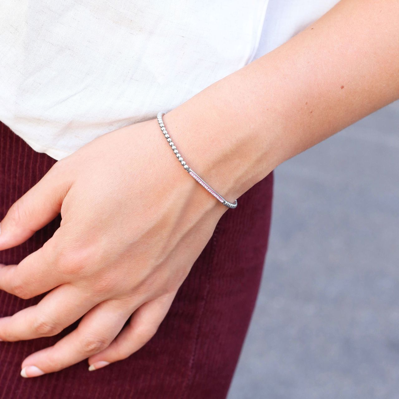 Armband aus Edelstahl, Kugel/Stab, zartrosa Kristall