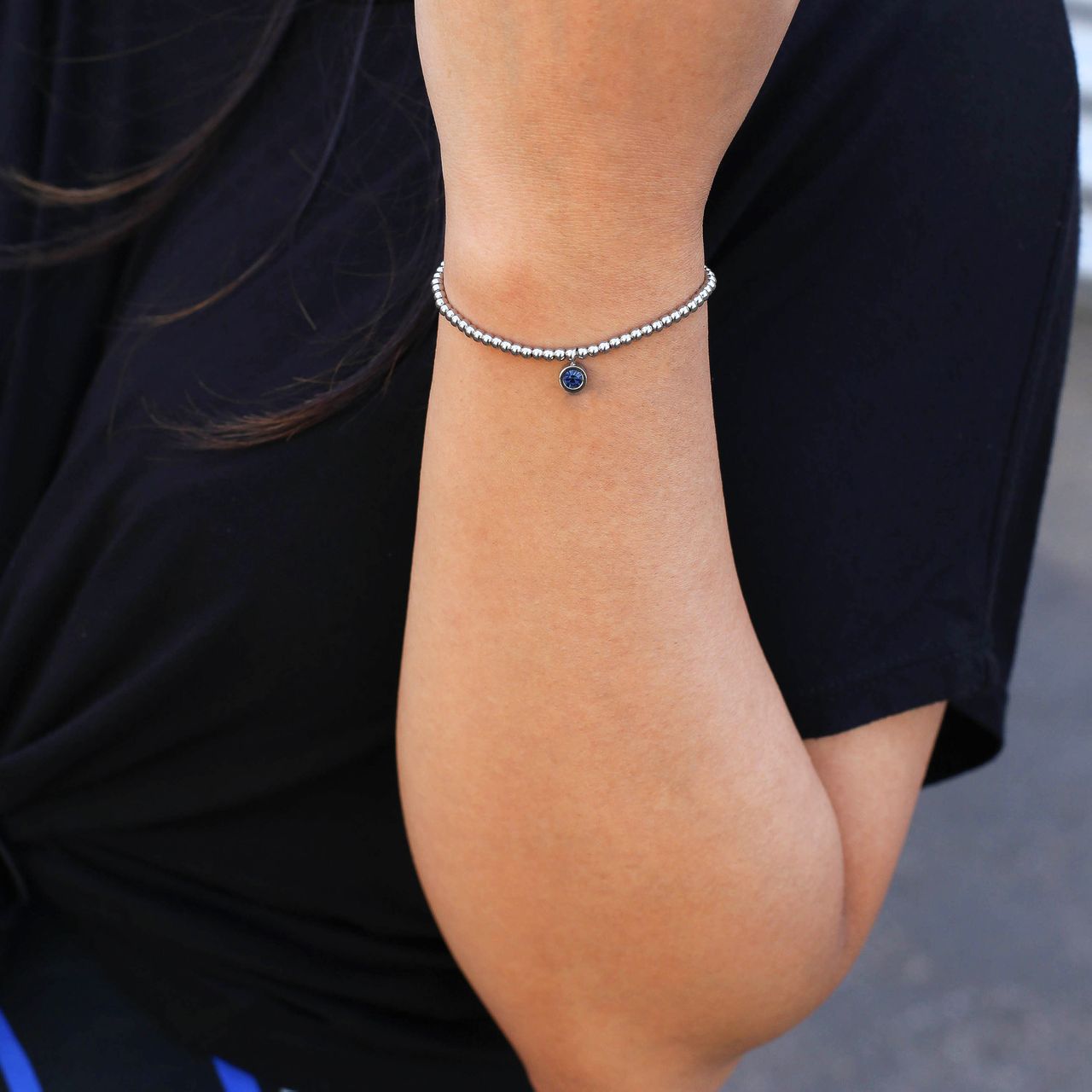 Gerecycleerd stainless steel armband bol/rond montana kristal