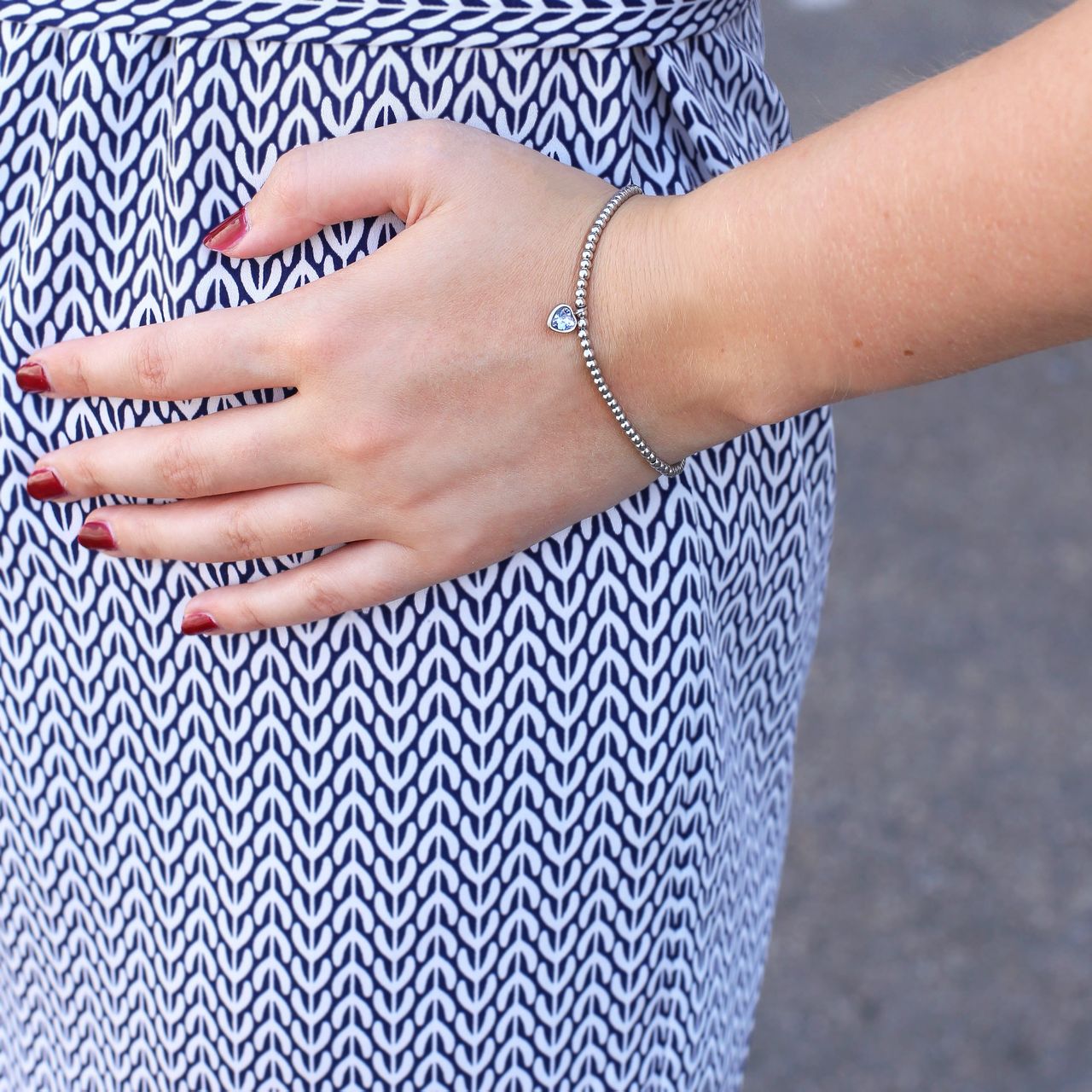 Gerecycleerd stainless steel armband bol/hart light sapphire kristal
