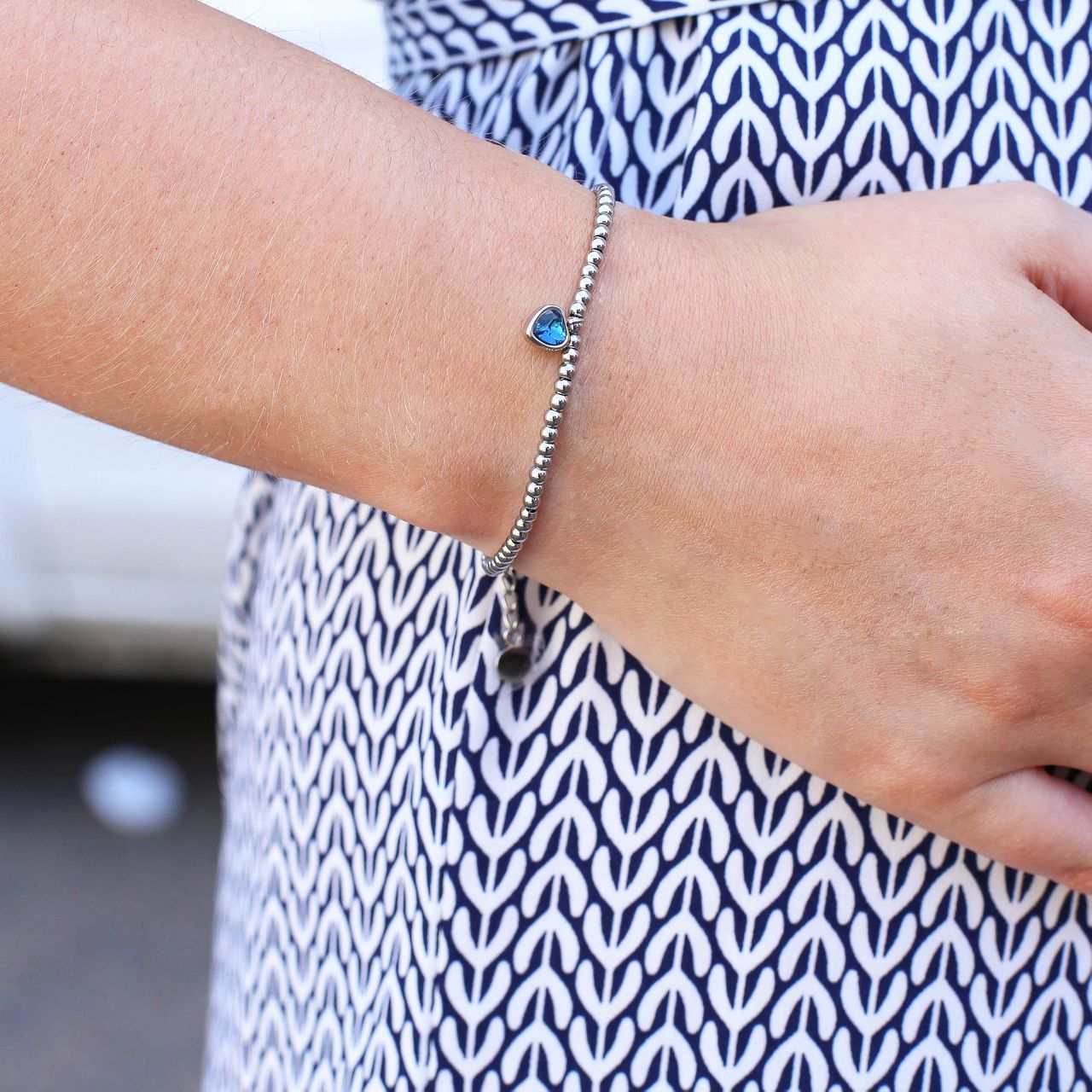 Armband aus Edelstahl, Kugel/Herz, Bergkristall