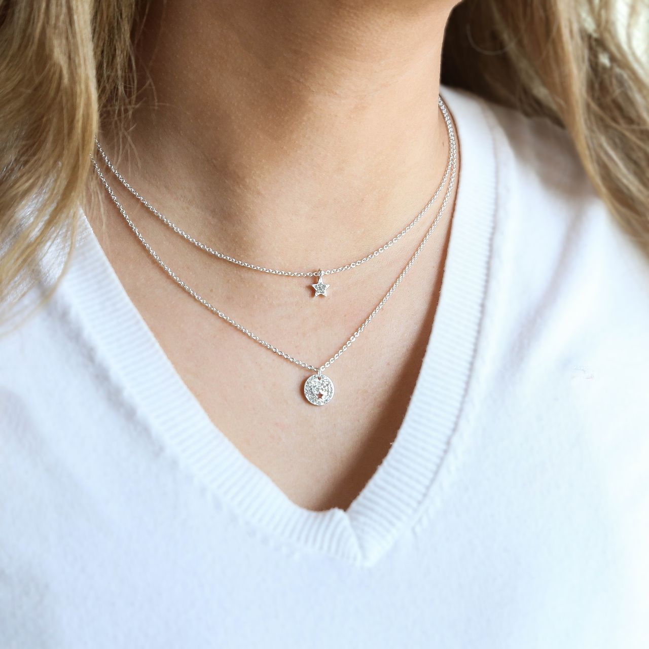 Zilverkleurige byoux ketting met ster