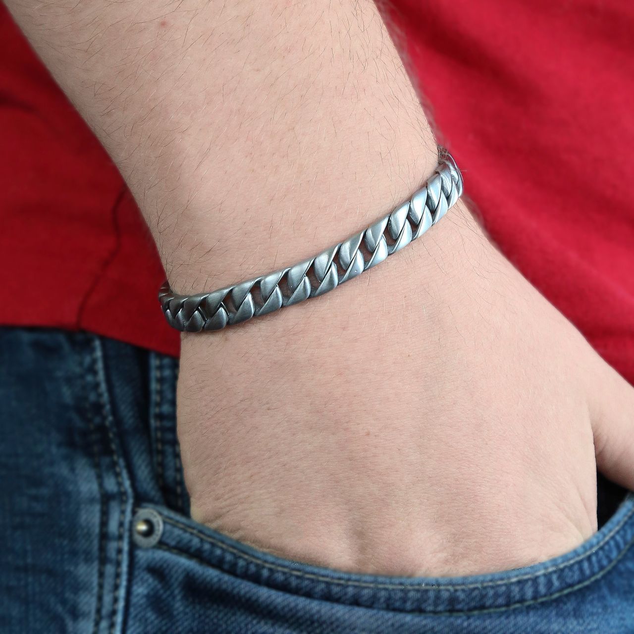 Stalen armband gourmetschakel mat