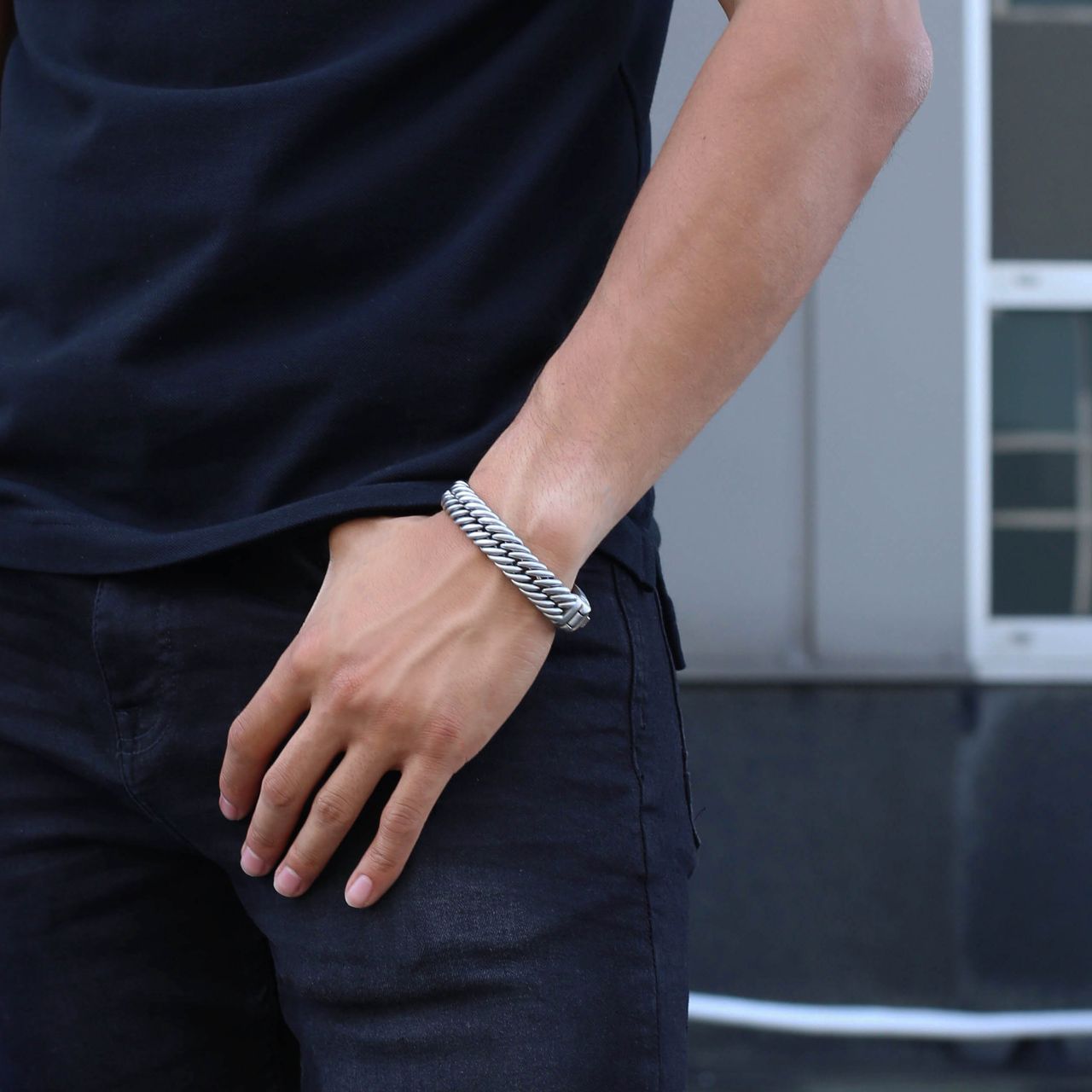Stalen armband gourmetschakel mat