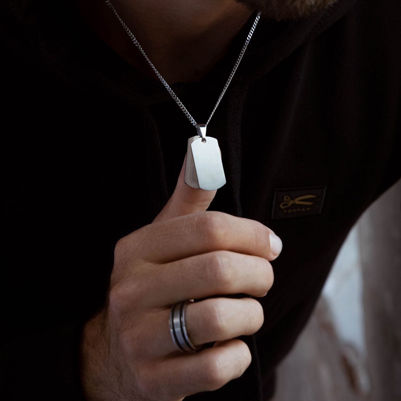 Gerecycled stainless steel ketting met hanger 2 platen voor heren